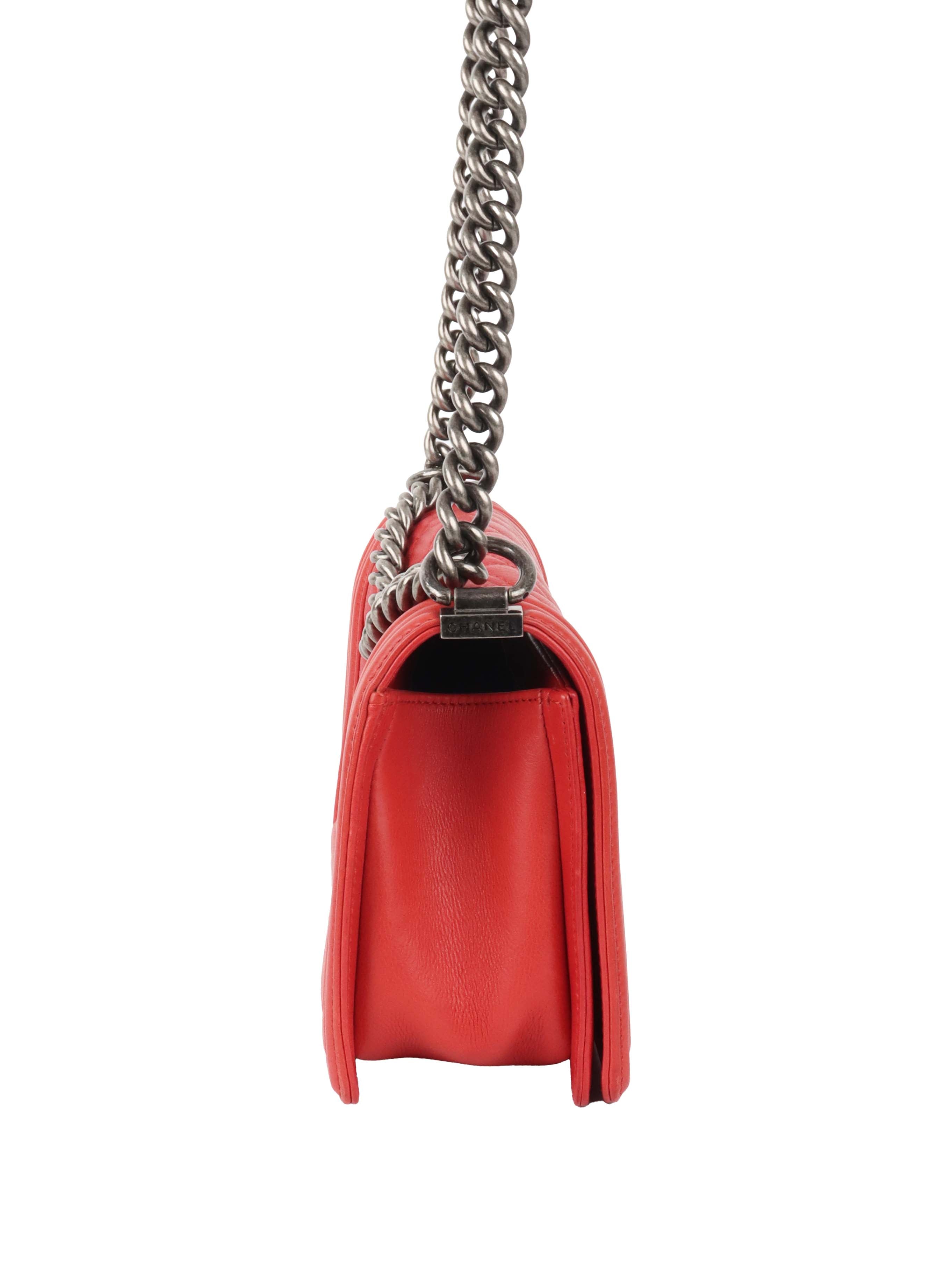 Chanel Red Medium Lambskin Boy Bag SHW.