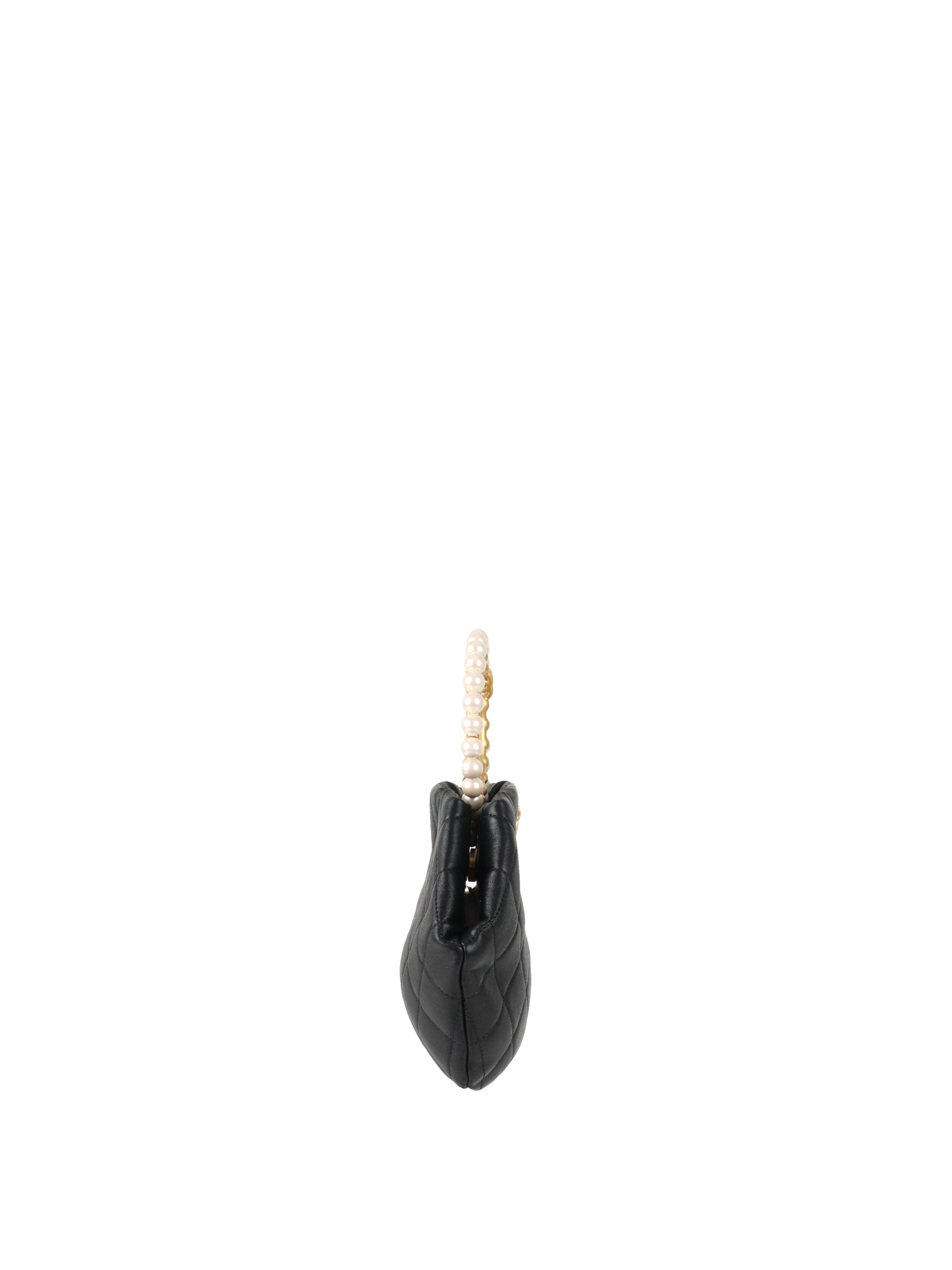 Chanel Black Lambskin with Pearl Crown Top Handle Clutch