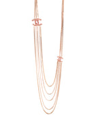 Chanel B16C CC Rose Gold Pink Crystal Long Chain Necklace