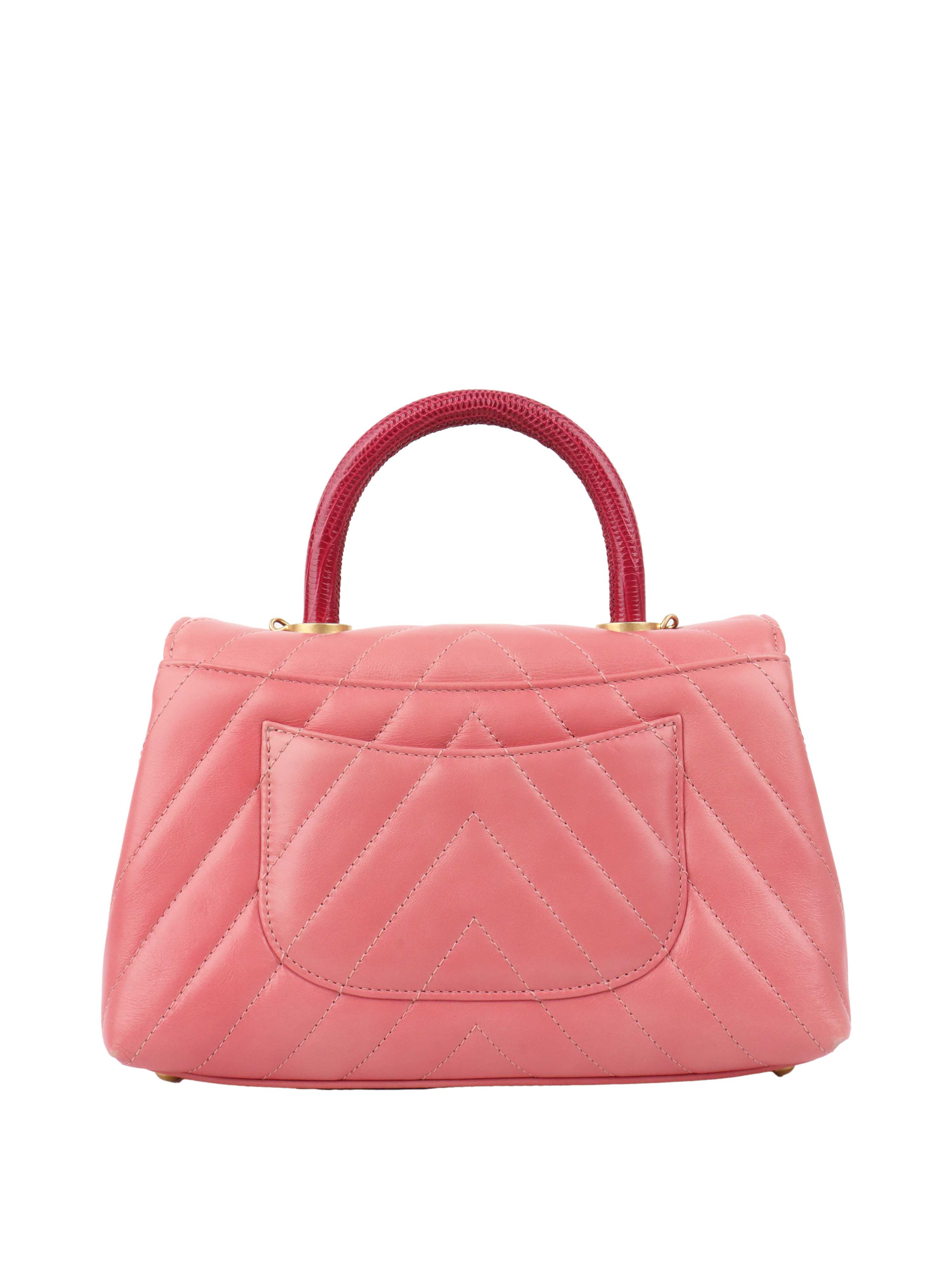 Chanel Small Pink Chevron Coco Handle Bag.