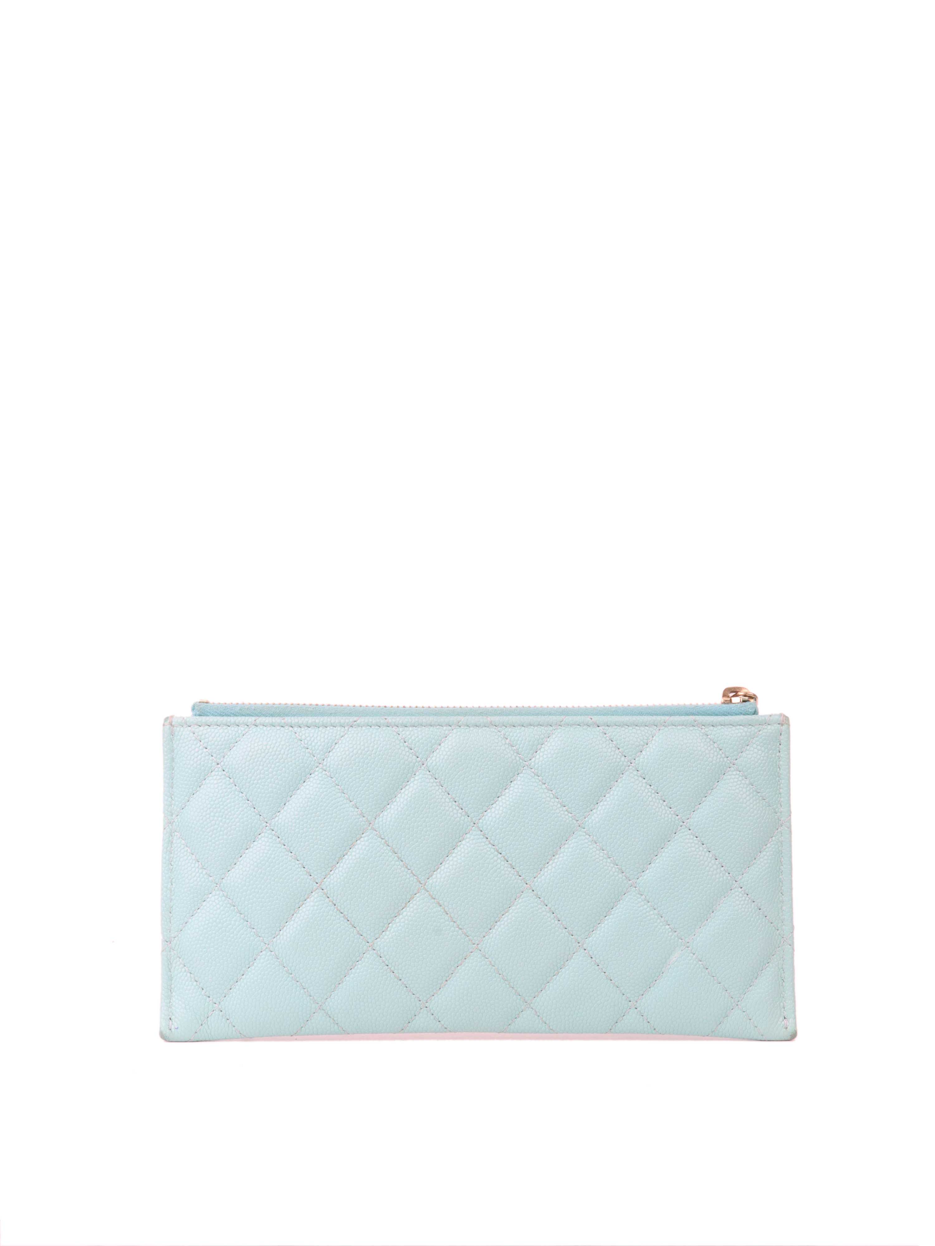 Chanel Light Blue Caviar Zip Wallet.