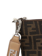 Fendi Brown Logo Fabric Shoulder Bag.