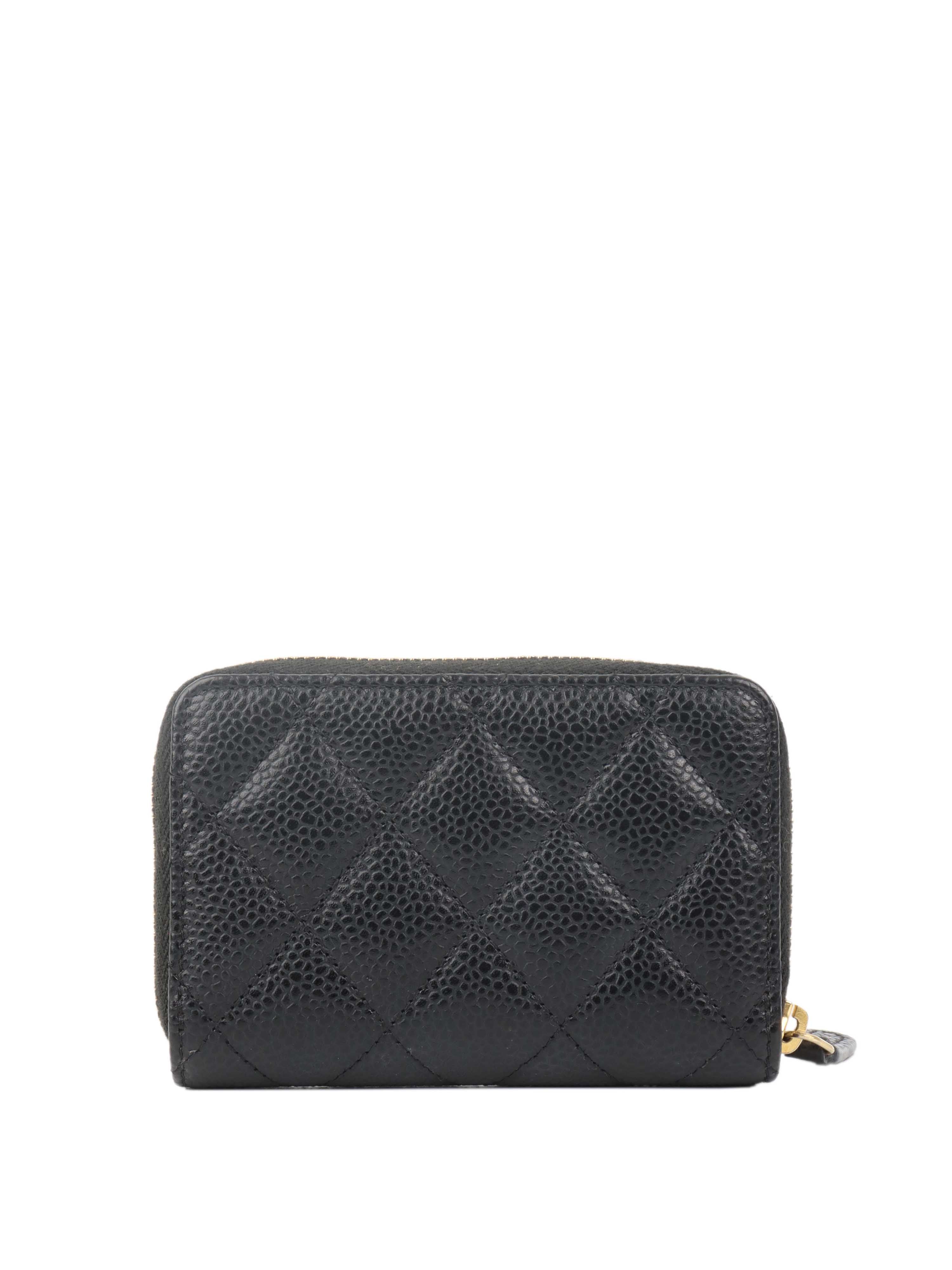 Chanel Black Caviar Zip Card Holder.
