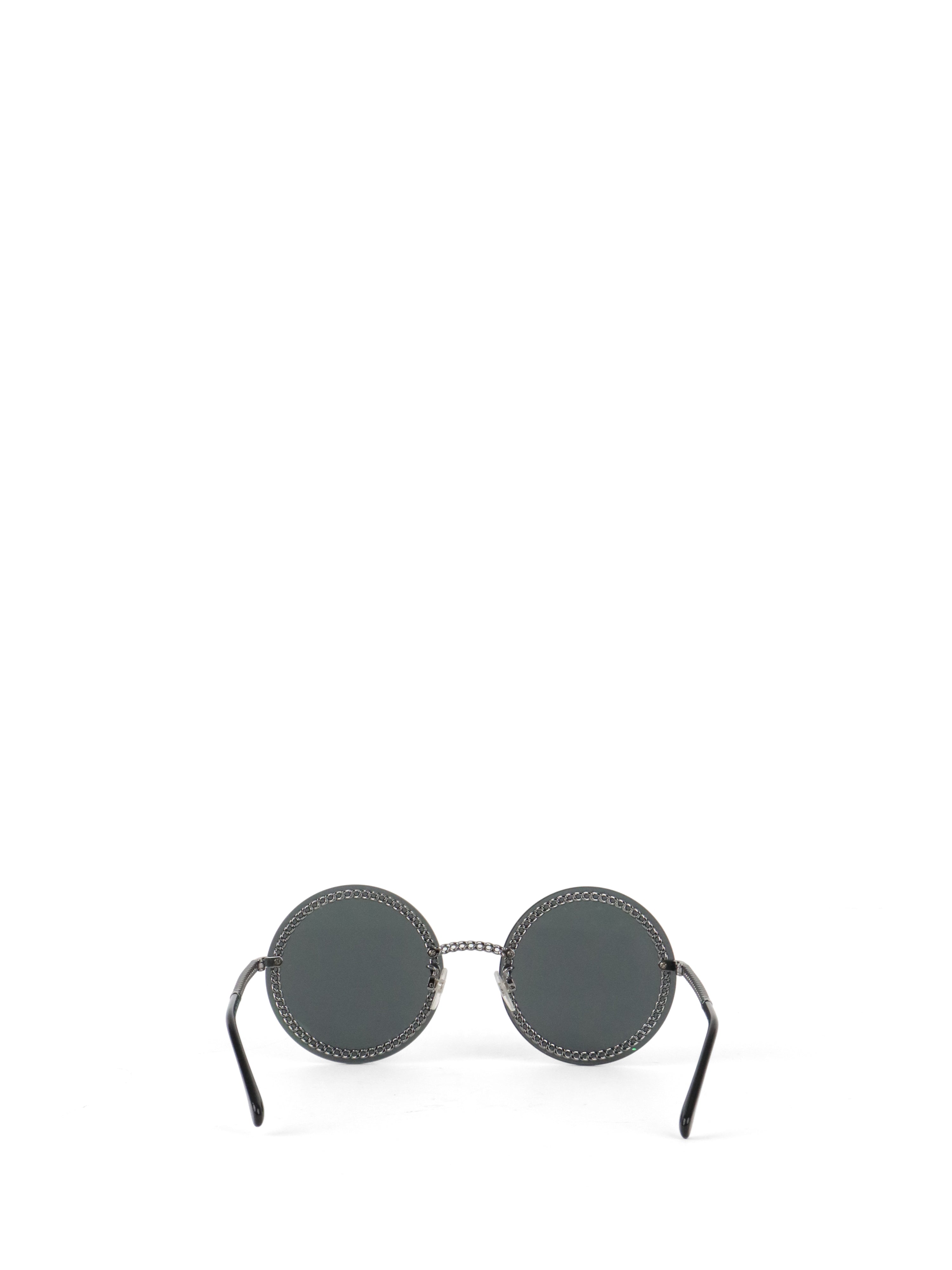 Chanel Silver/Black Chain Round Sunglasses
