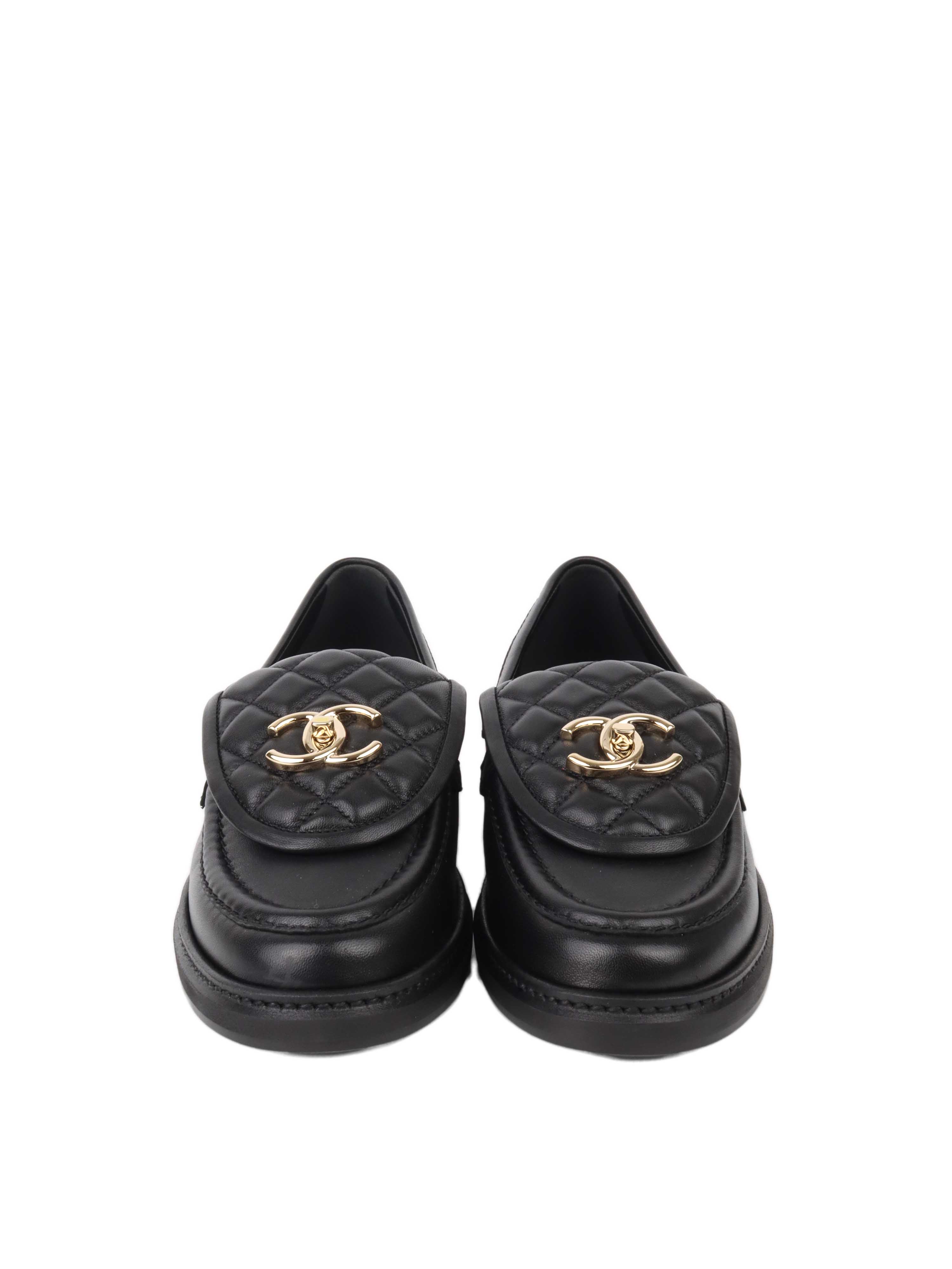 Chanel Quilted Black Loafers Size 36.5