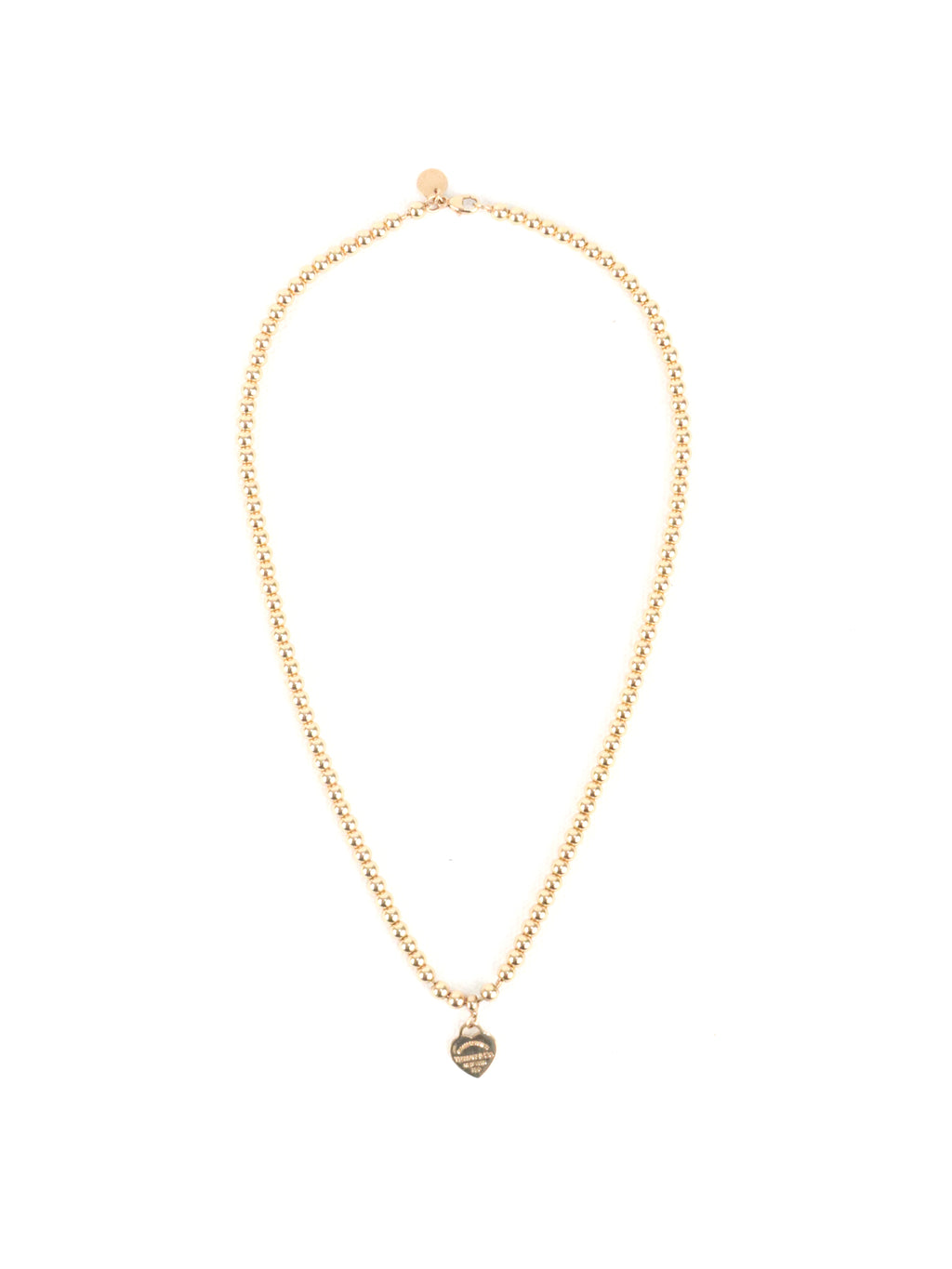 Tiffany & Co Yellow Gold Mini Heart Tag Bead Necklace