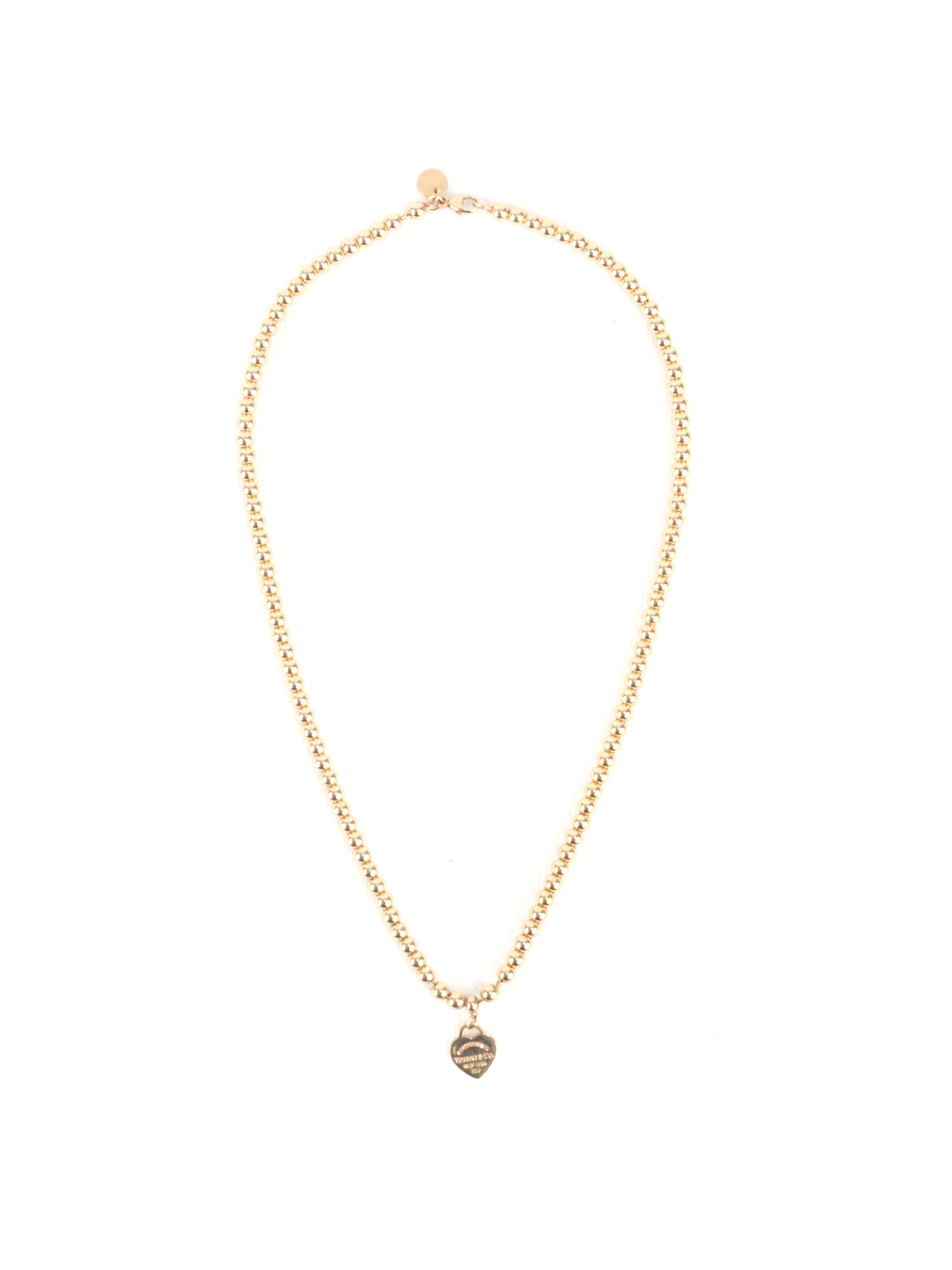 Tiffany & Co Yellow Gold Mini Heart Tag Bead Necklace