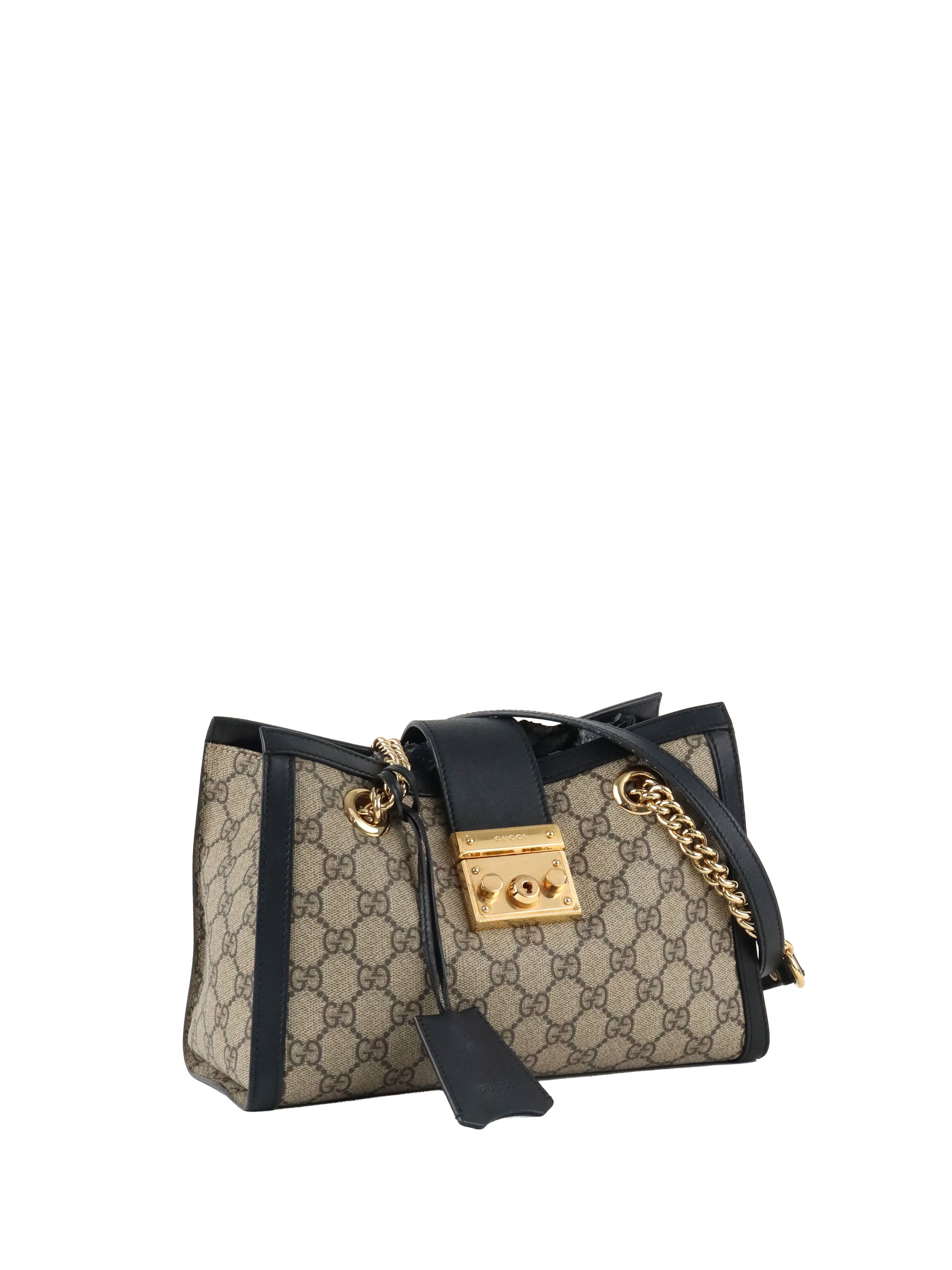 Gucci Small Black GG Supreme Canvas Padlock Tote.