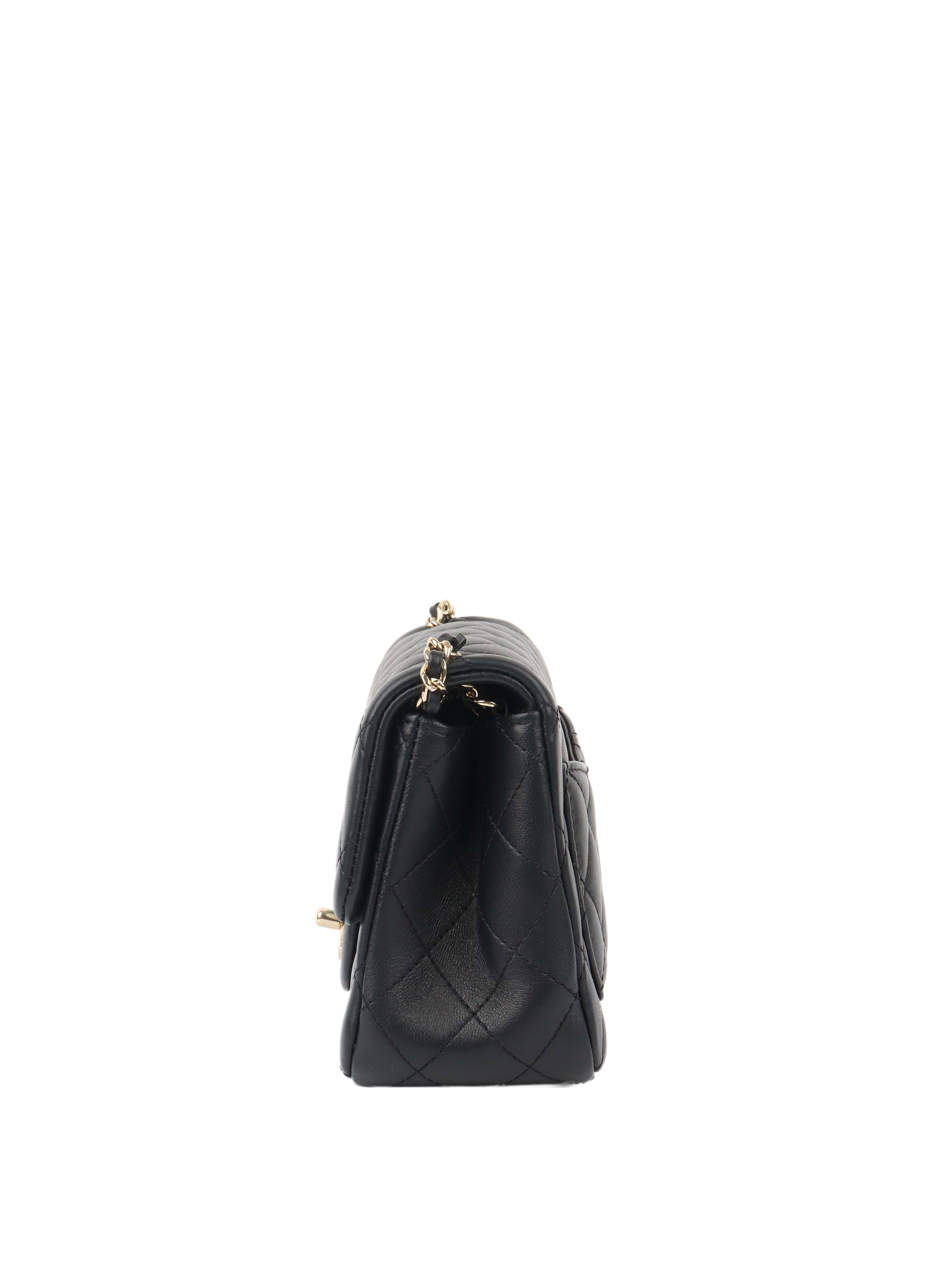 Chanel Black Lambskin Square Classic Flap with Pearl Crush