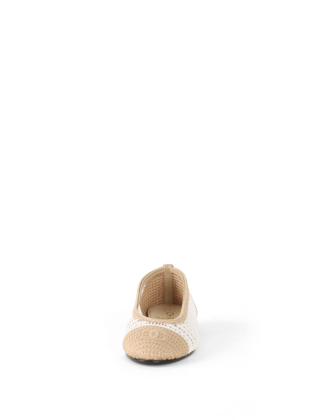 Chanel 25P Two Tone White & Beige Raffia Crochet Woven Ballerina Ballet