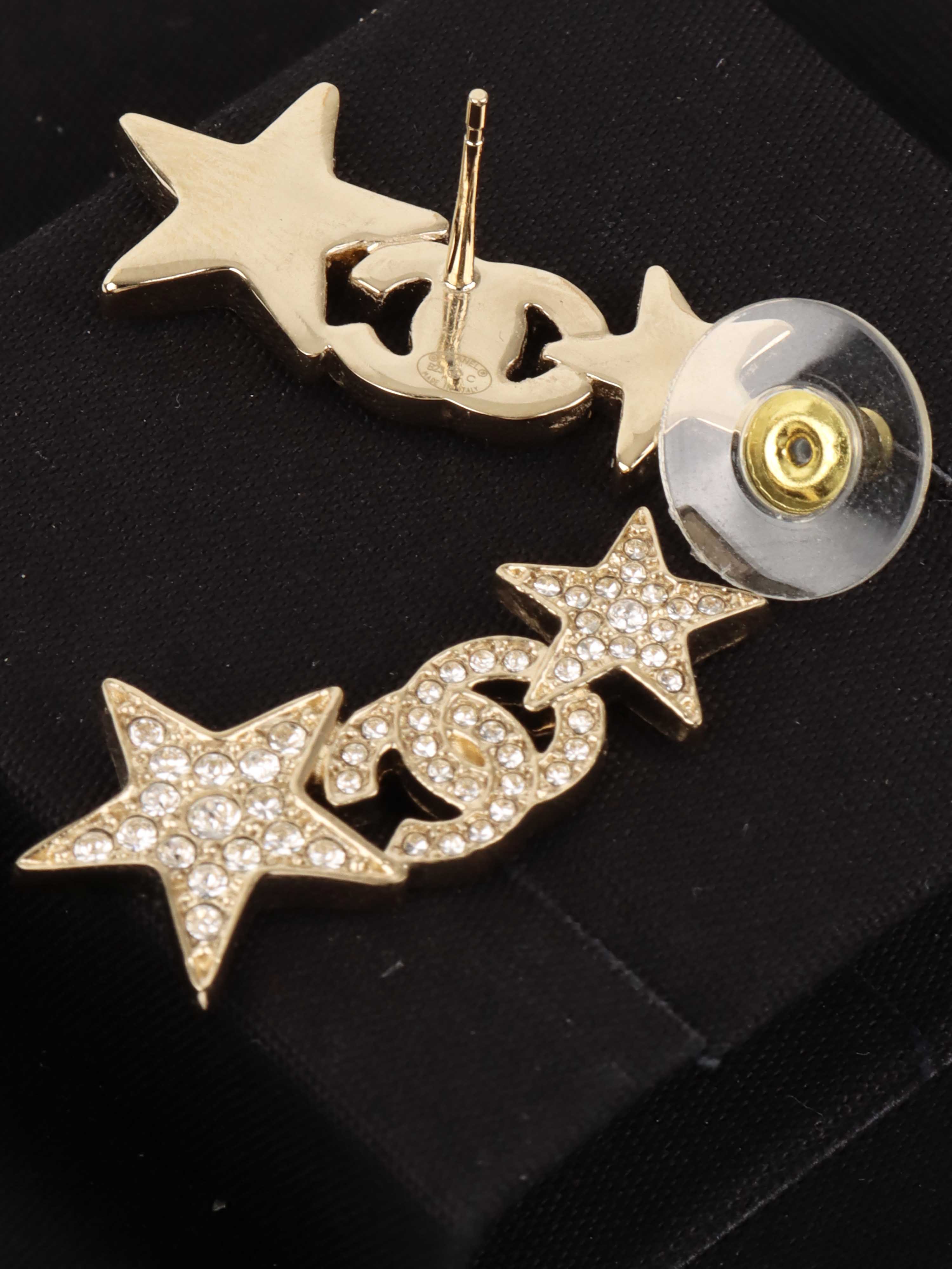 Chanel Gold Crystal Stars and CC Earrings.