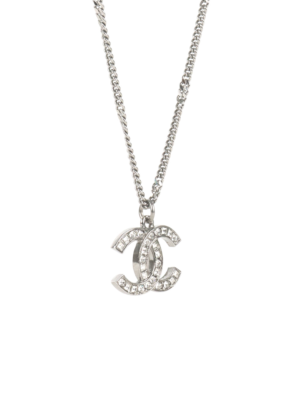 Chanel Silver Crystal CC Long Necklace
