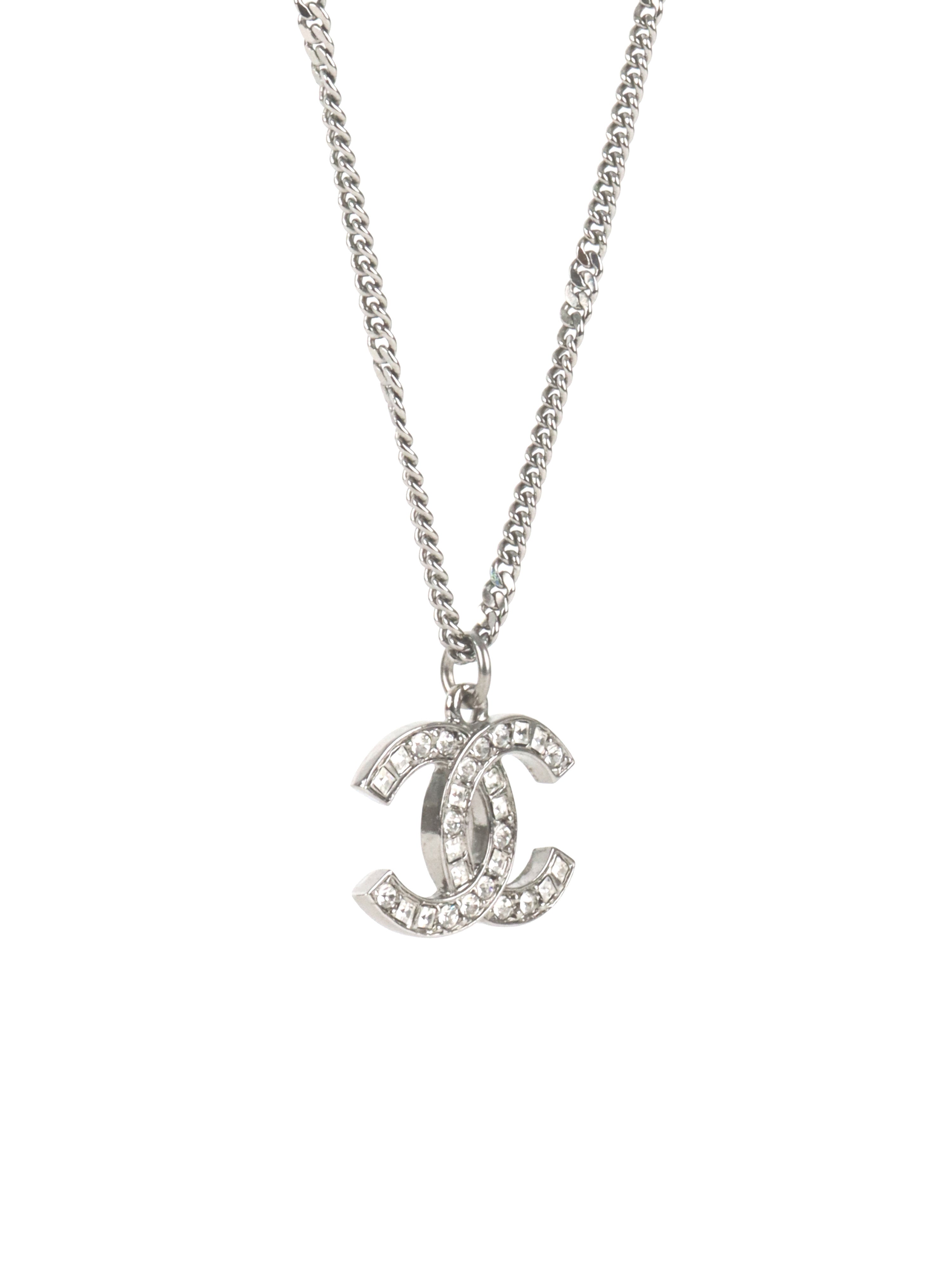 Chanel Silver Crystal CC Long Necklace