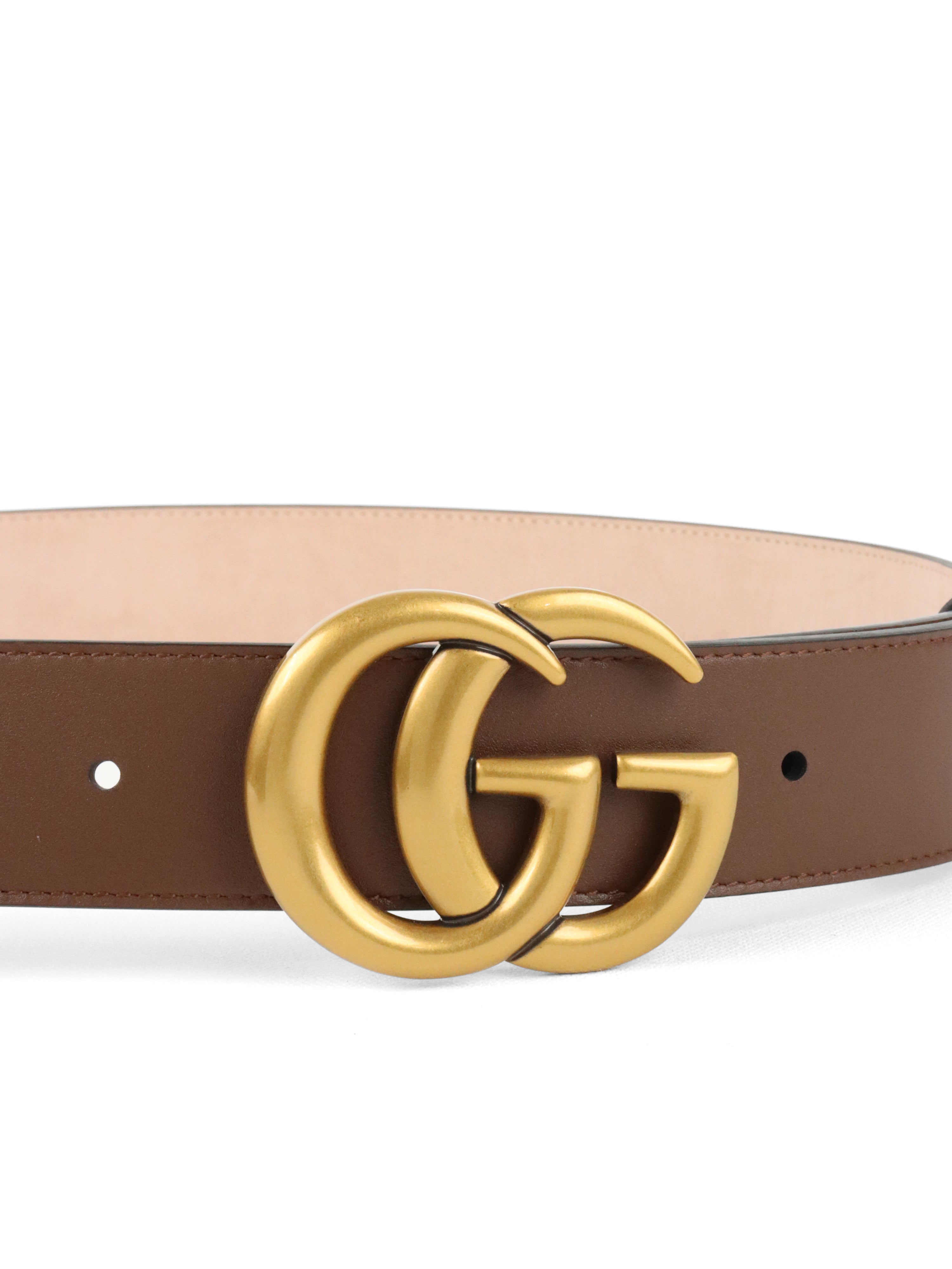 Gucci Ebony & Brown Leather GG Marmont Buckle Belt