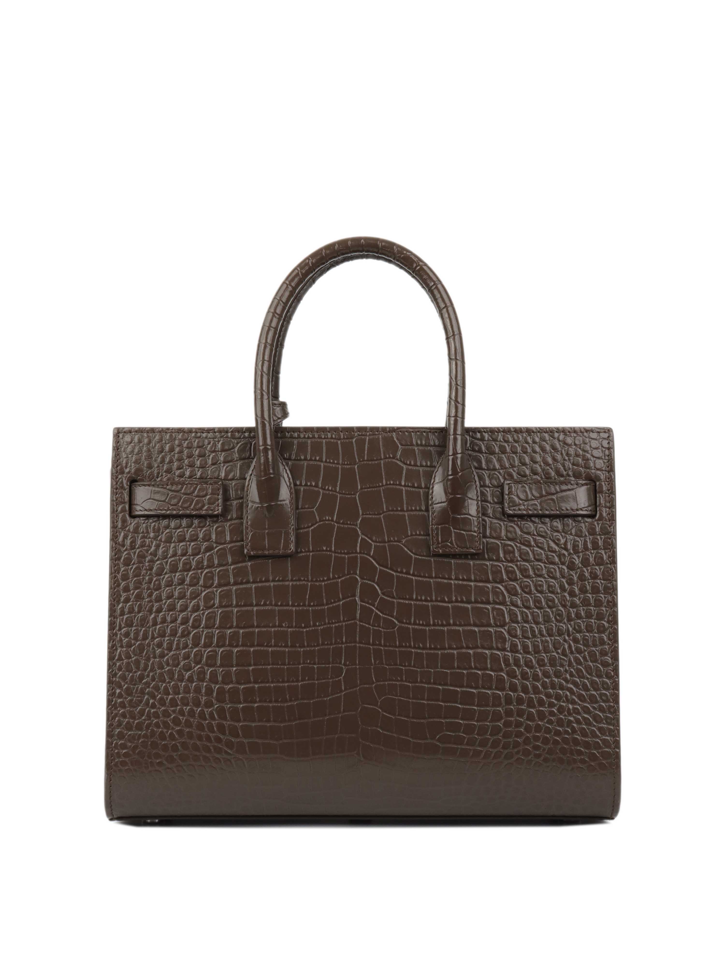 Saint Laurent Baby Sac De Jour Dark Brown Embossed Leather.