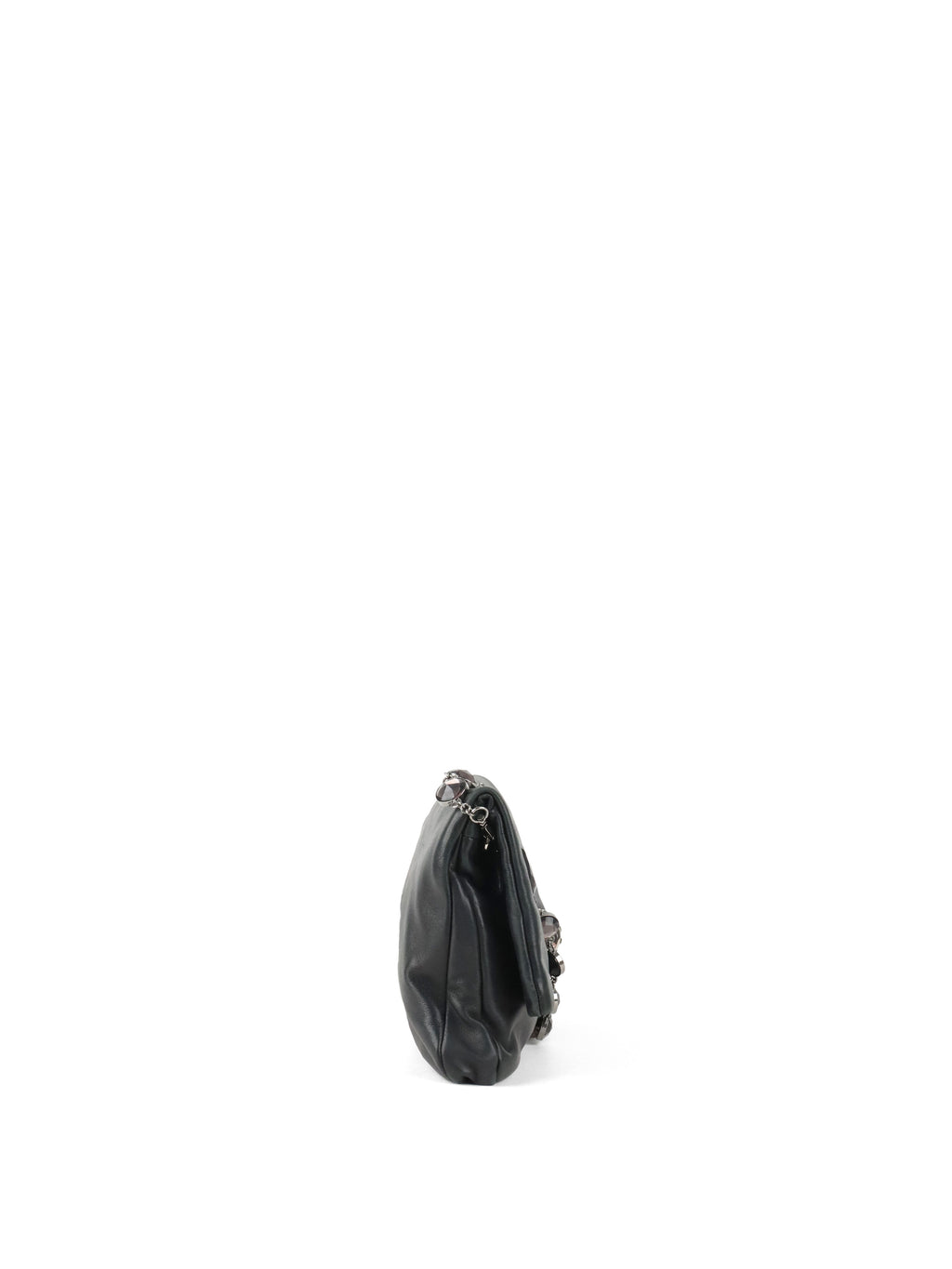 Miu Miu Black Smooth Leather with Crystal Strap Bag