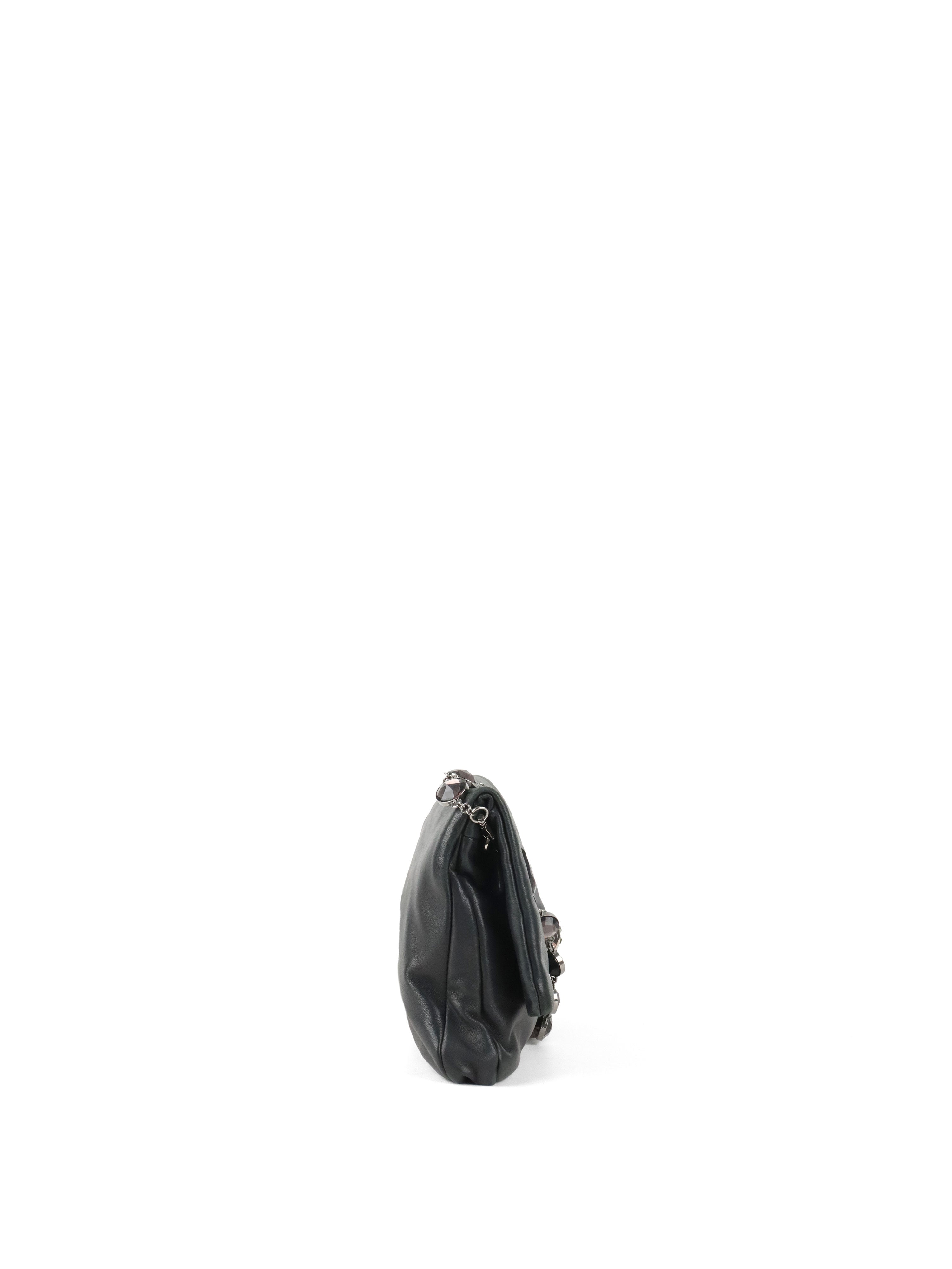 Miu Miu Black Smooth Leather with Crystal Strap Bag