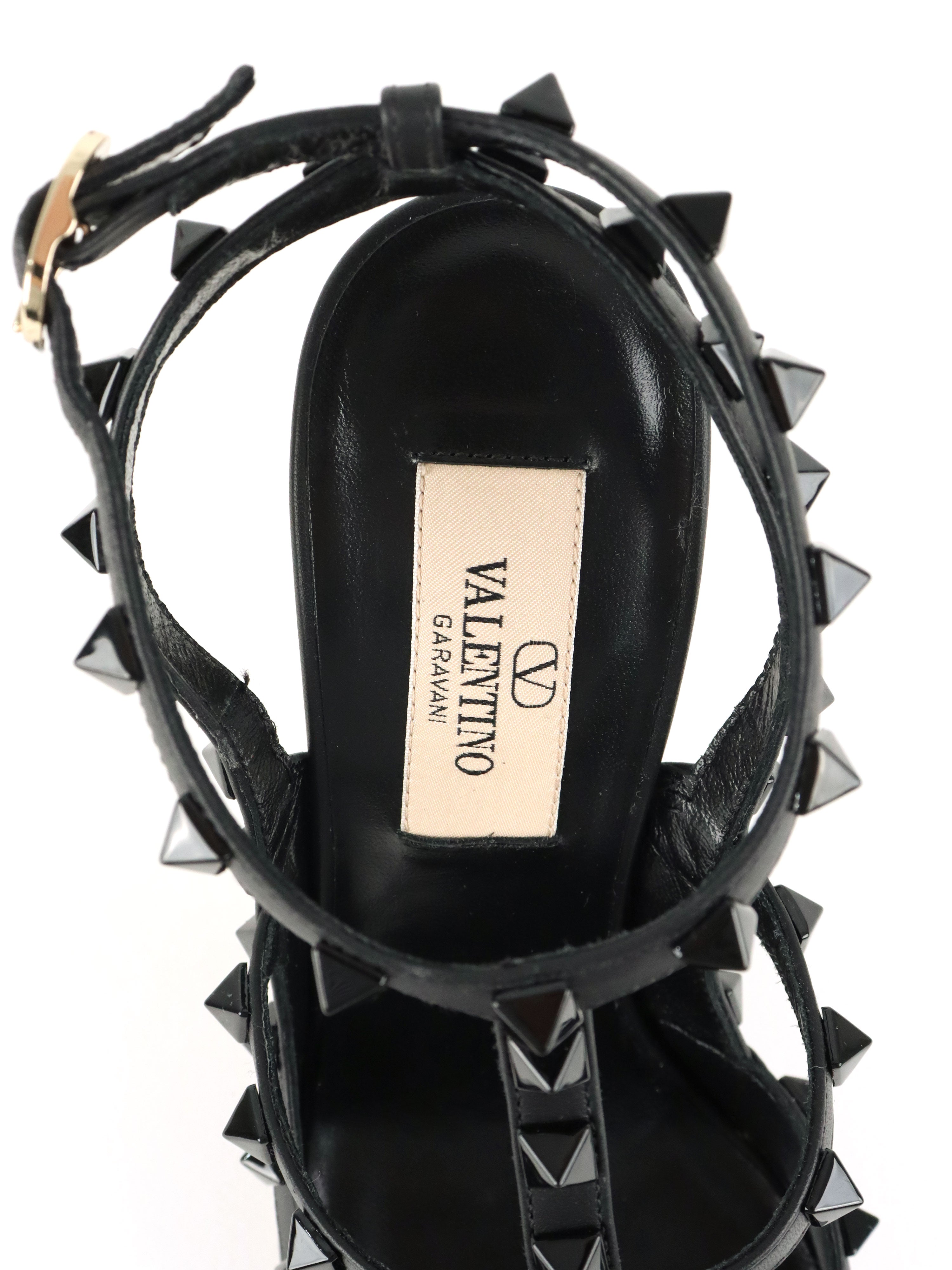 Valentino All Black Rockstud Ankle Strap Pump.