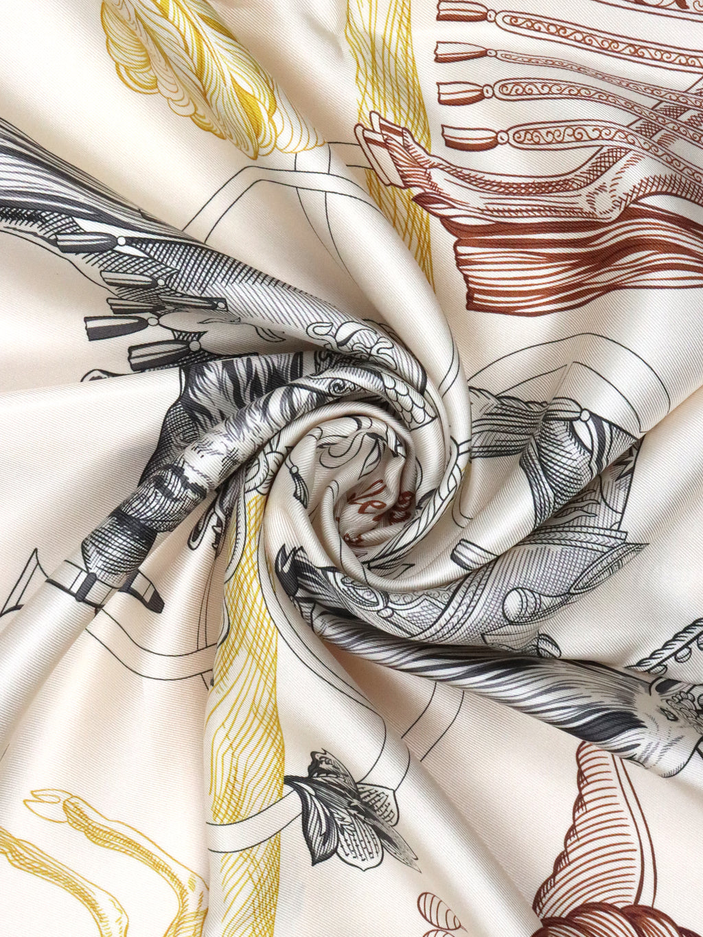 Hermes Creme/ Miel/ Kaki Carre Double Face Della Cavalleria Favolosa Scarf 90