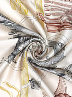 Hermes Creme/ Miel/ Kaki Carre Double Face Della Cavalleria Favolosa Scarf 90