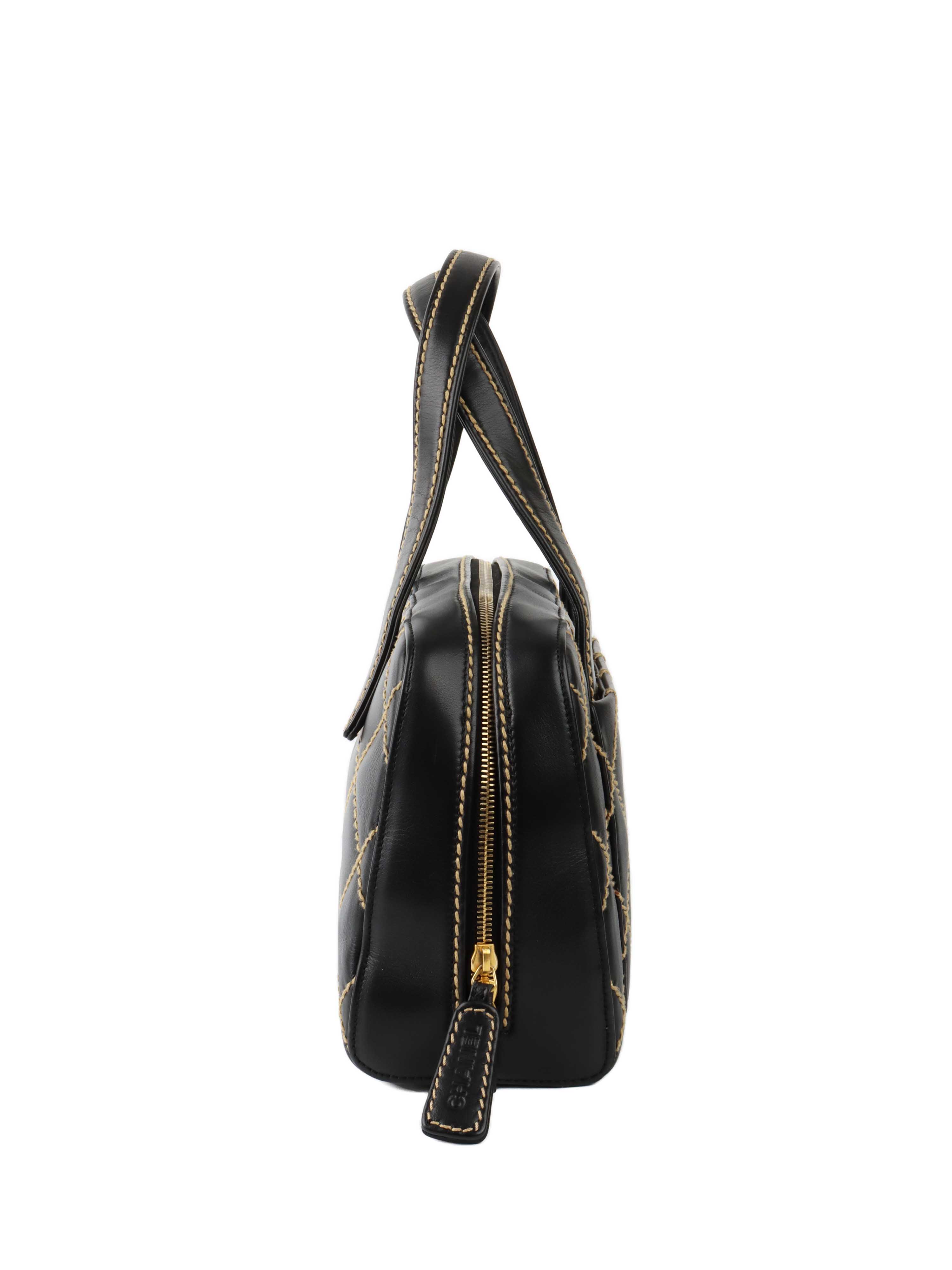 Chanel Black with Gold Trim Bowling Bag.