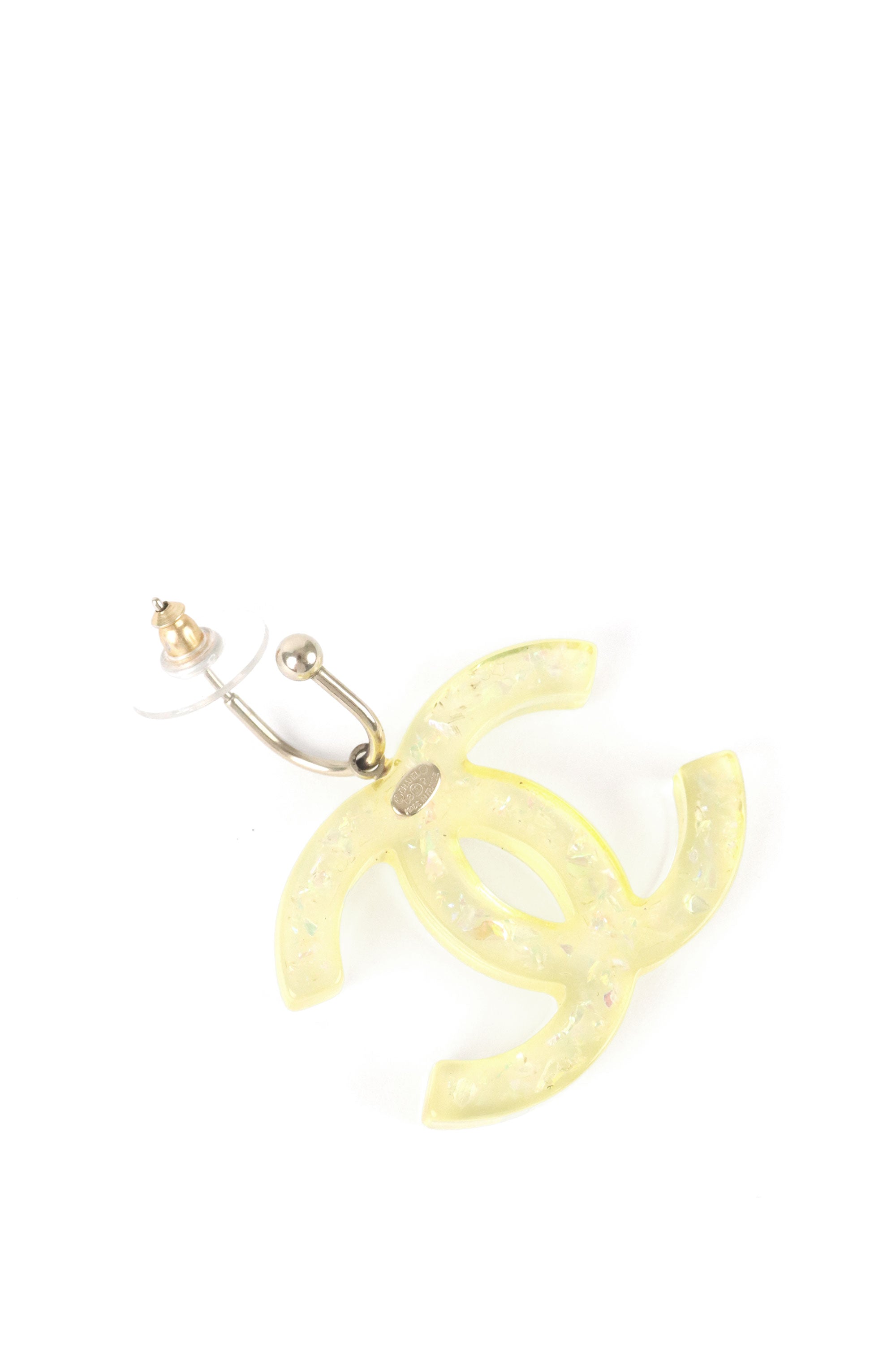 Chanel CC Yellow Resin and Glitter Dangle Earring