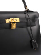 Hermes Vintage Black Box Kelly 32 Bag.