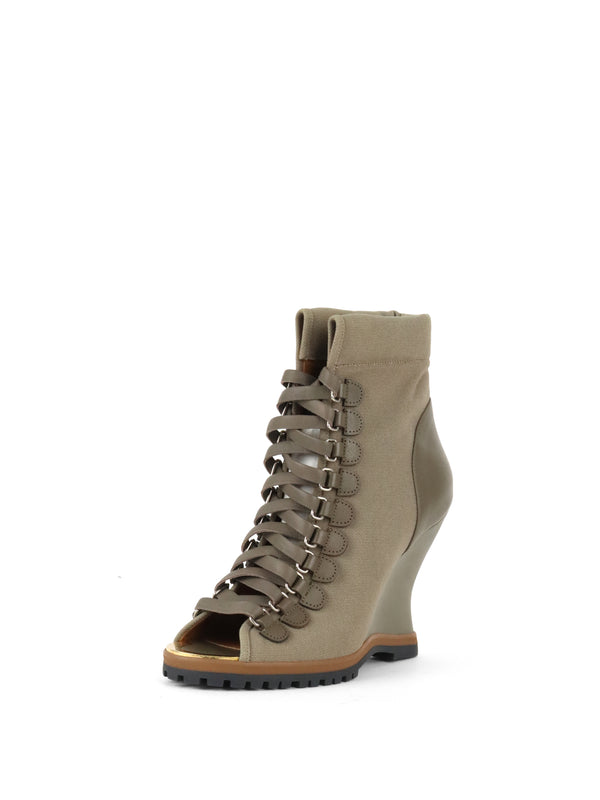 Chloe Khaki Grey Lace Up Wedge Boots