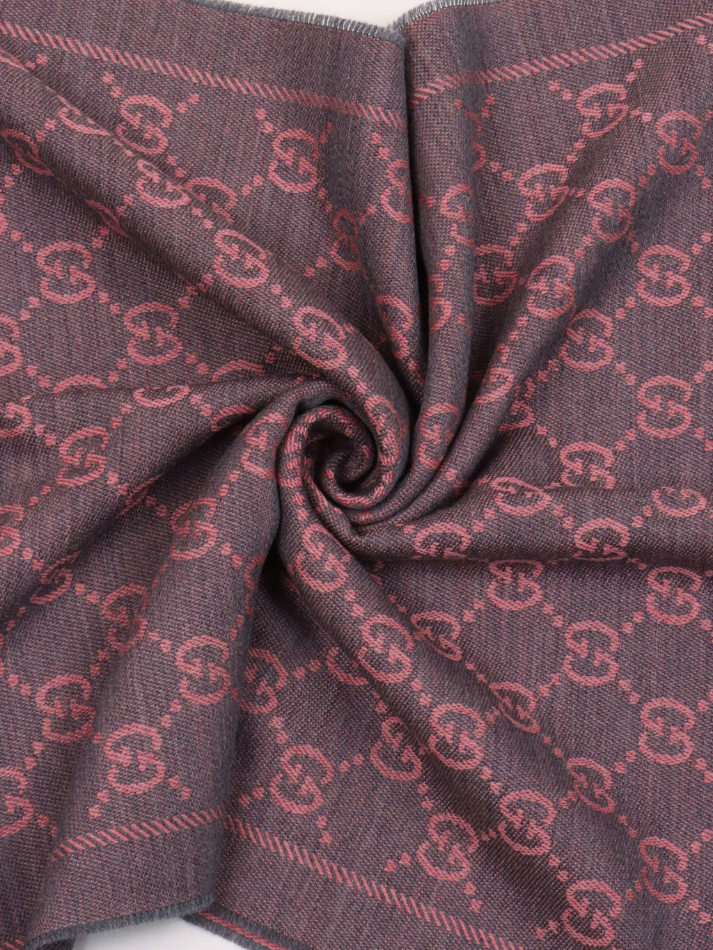 Gucci Grey & Pink GG Supreme Jacquard Scarf.