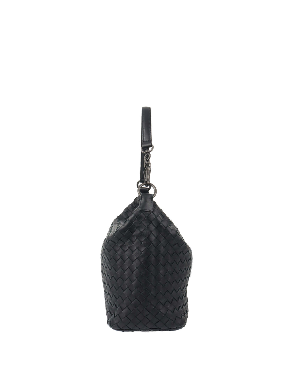 Bottega Veneta Black Intrecciato Woven Small Shoulder Bag.