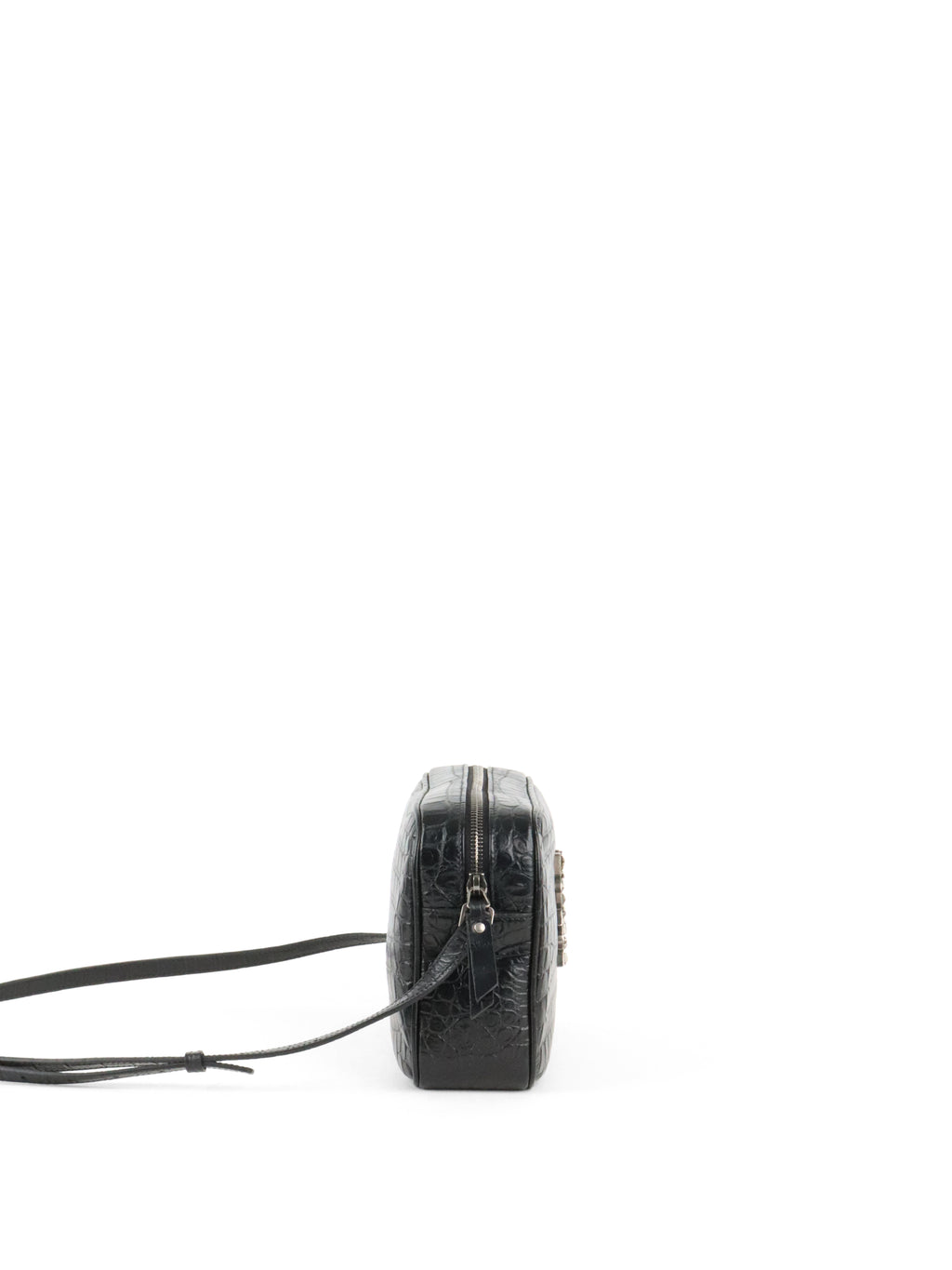 Saint Laurent Black Croc Embossed Camera Lou Bag
