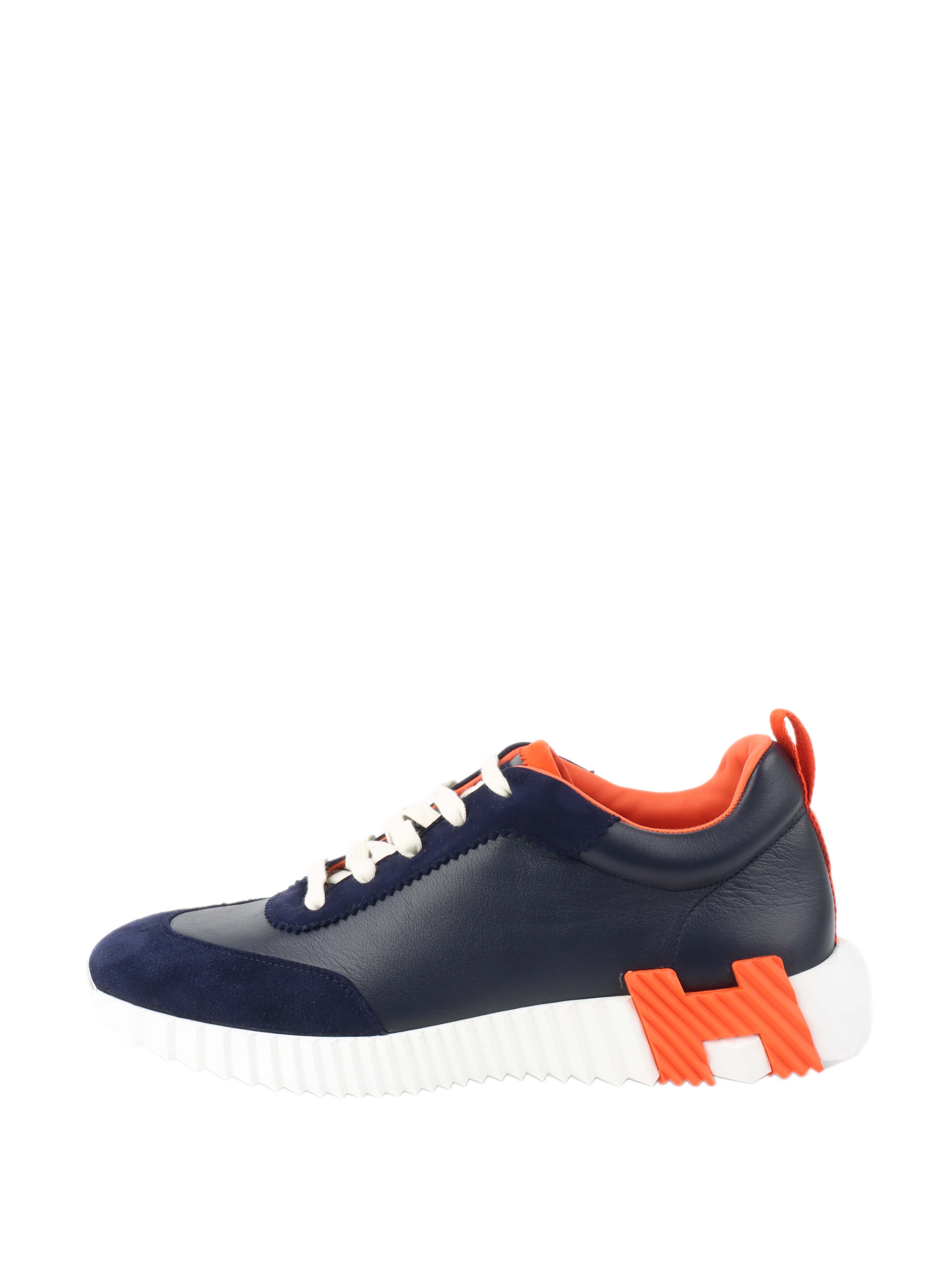 Hermes Navy/Orange Bouncing Sneakers size 42.