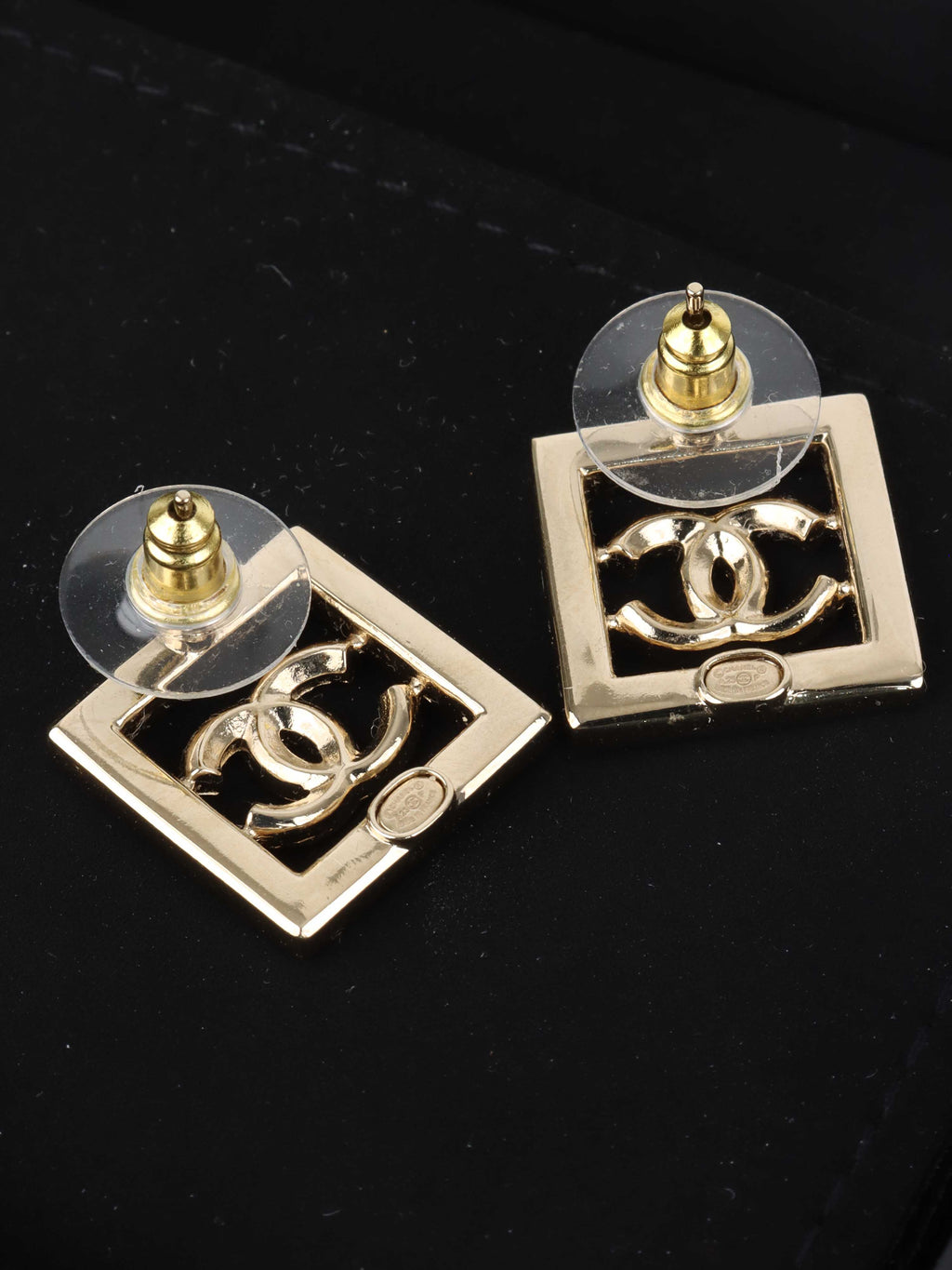 Chanel Gold Square Earrings.
