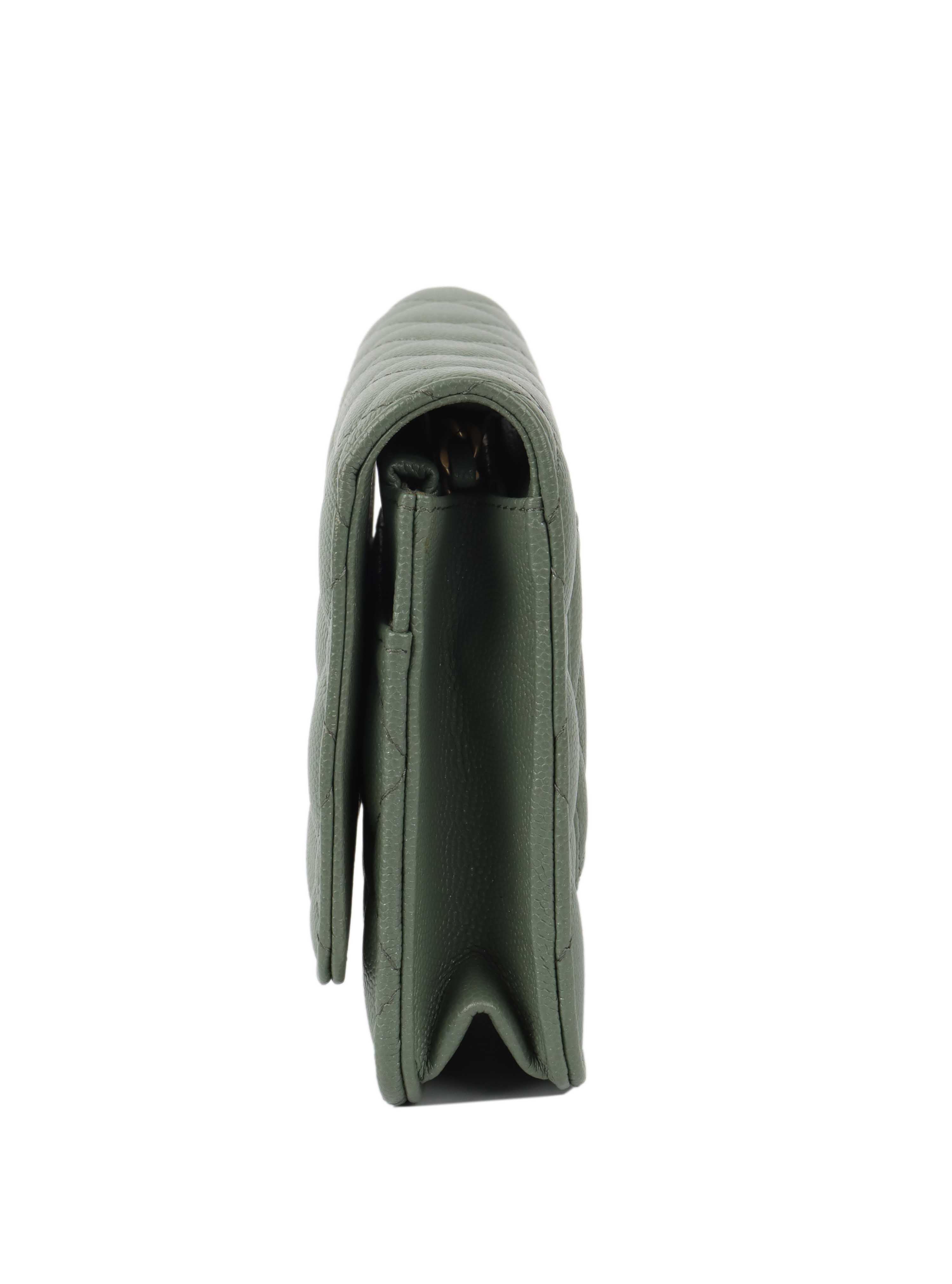 Chanel Green Iridescent Caviar Wallet on Chain.