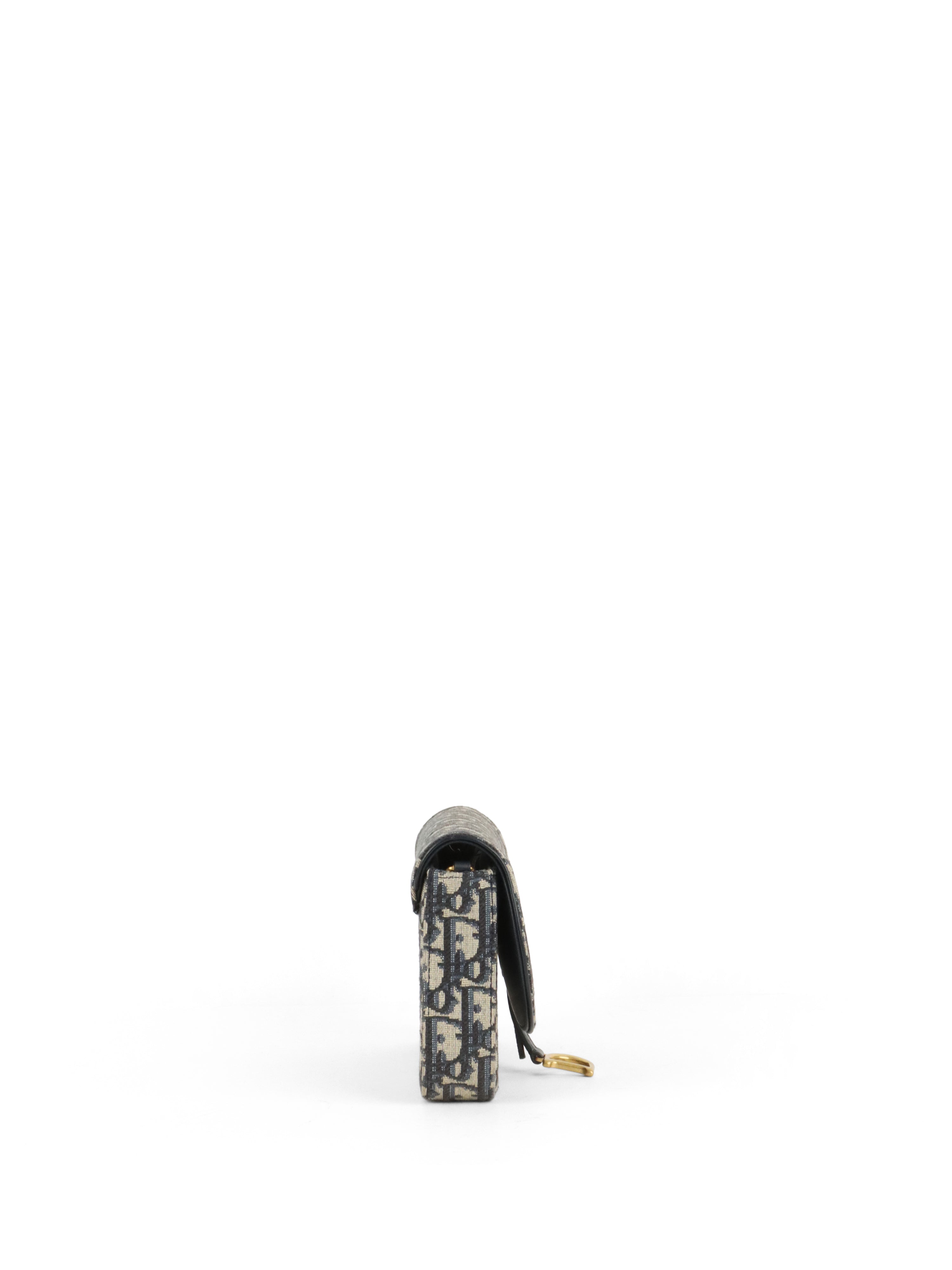 Dior Blue Oblique Jacquard Medium Saddle Pouch with Chain