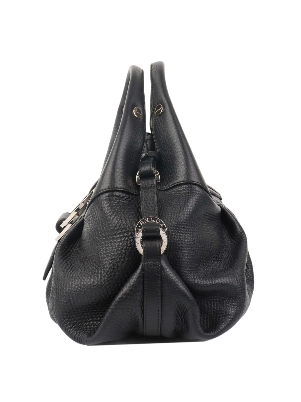 Bvlgari Black Leather Shoulder Bag with Handles.