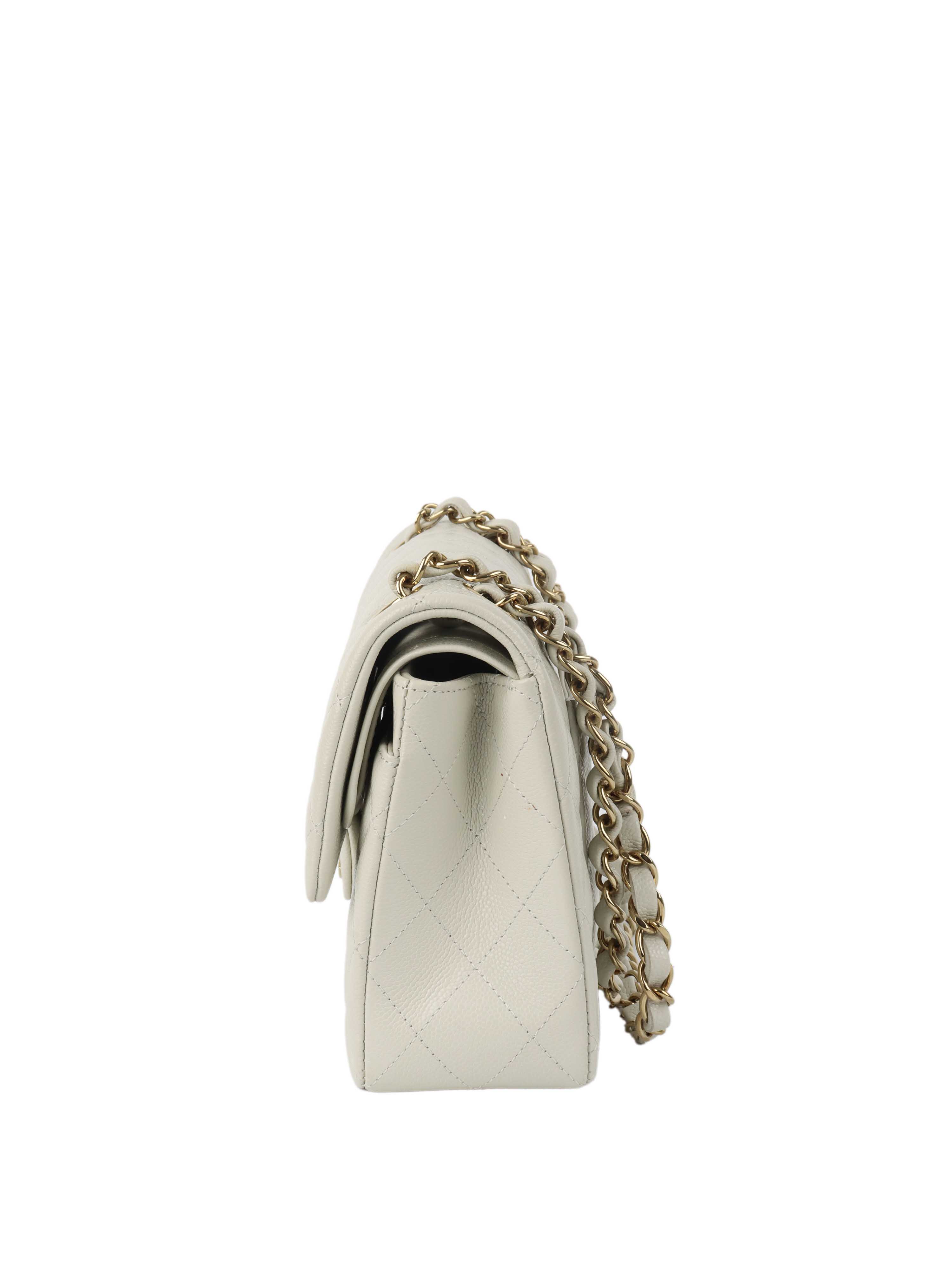 Chanel 21A  Light Grey Caviar Small Classic Flap LGHW.