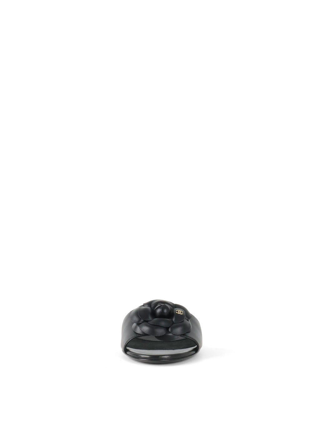 Chanel Black Camellia Slide Sandals.