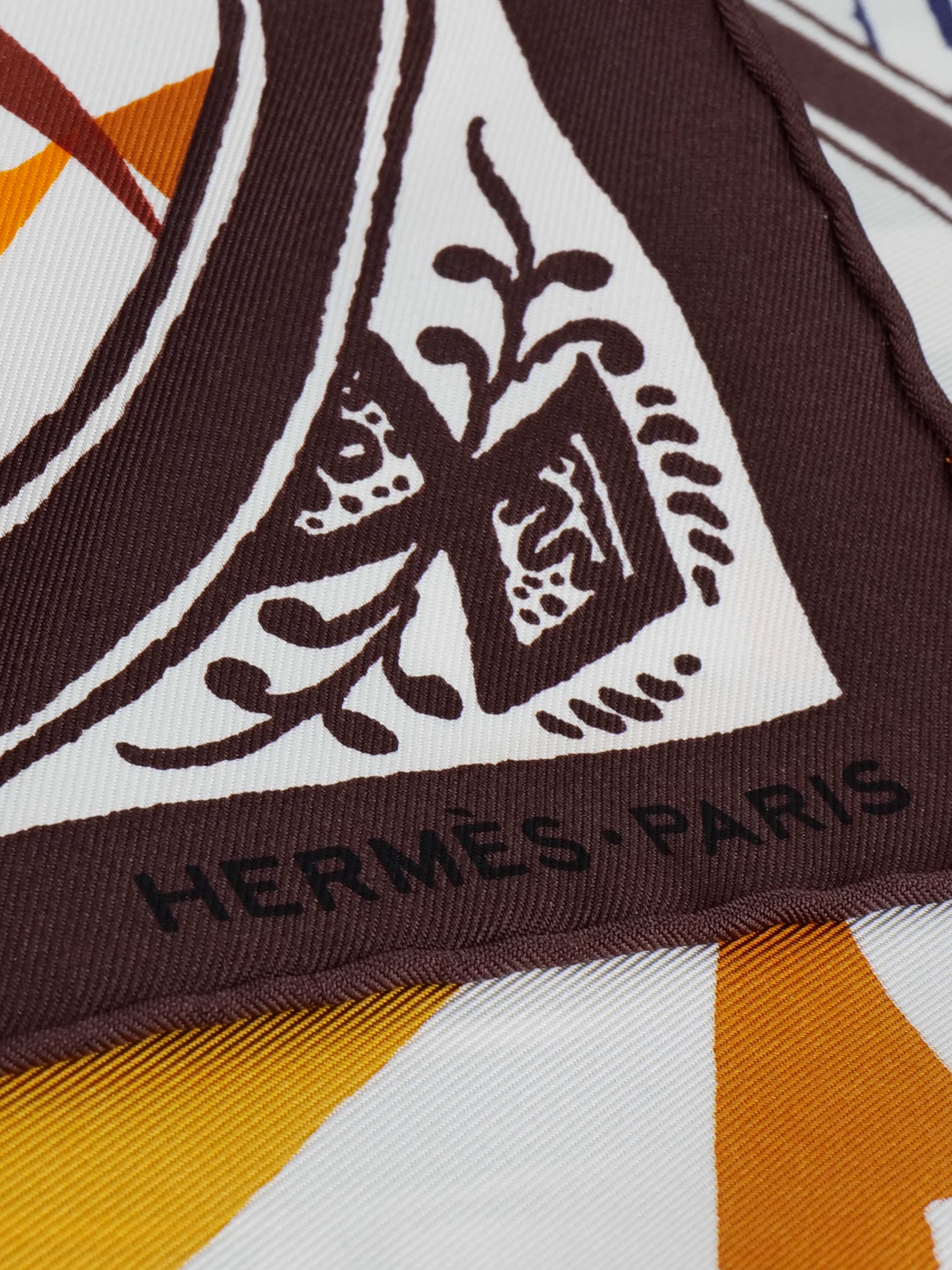 Hermes Brown, Blue and Orange 90cm Scarf.