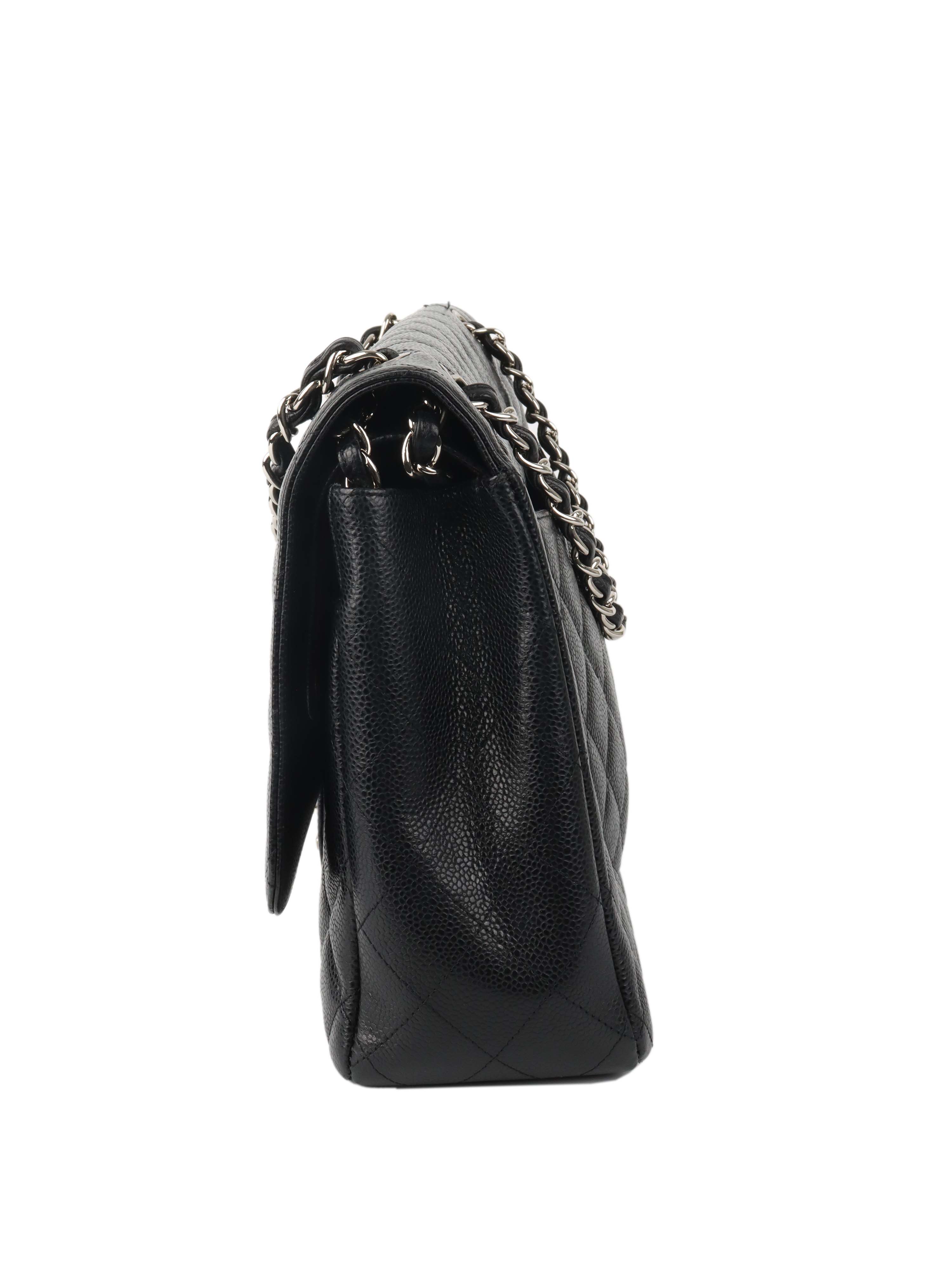 Chanel Black Caviar Maxi Double Classic Flap SHW.