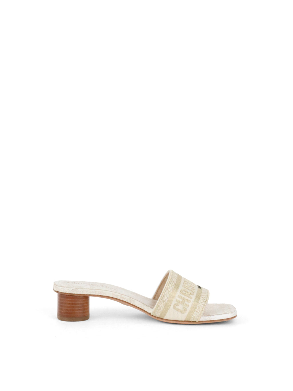 Dior White and Gold-Tone Millefiori Motif Dway Heeled Slide