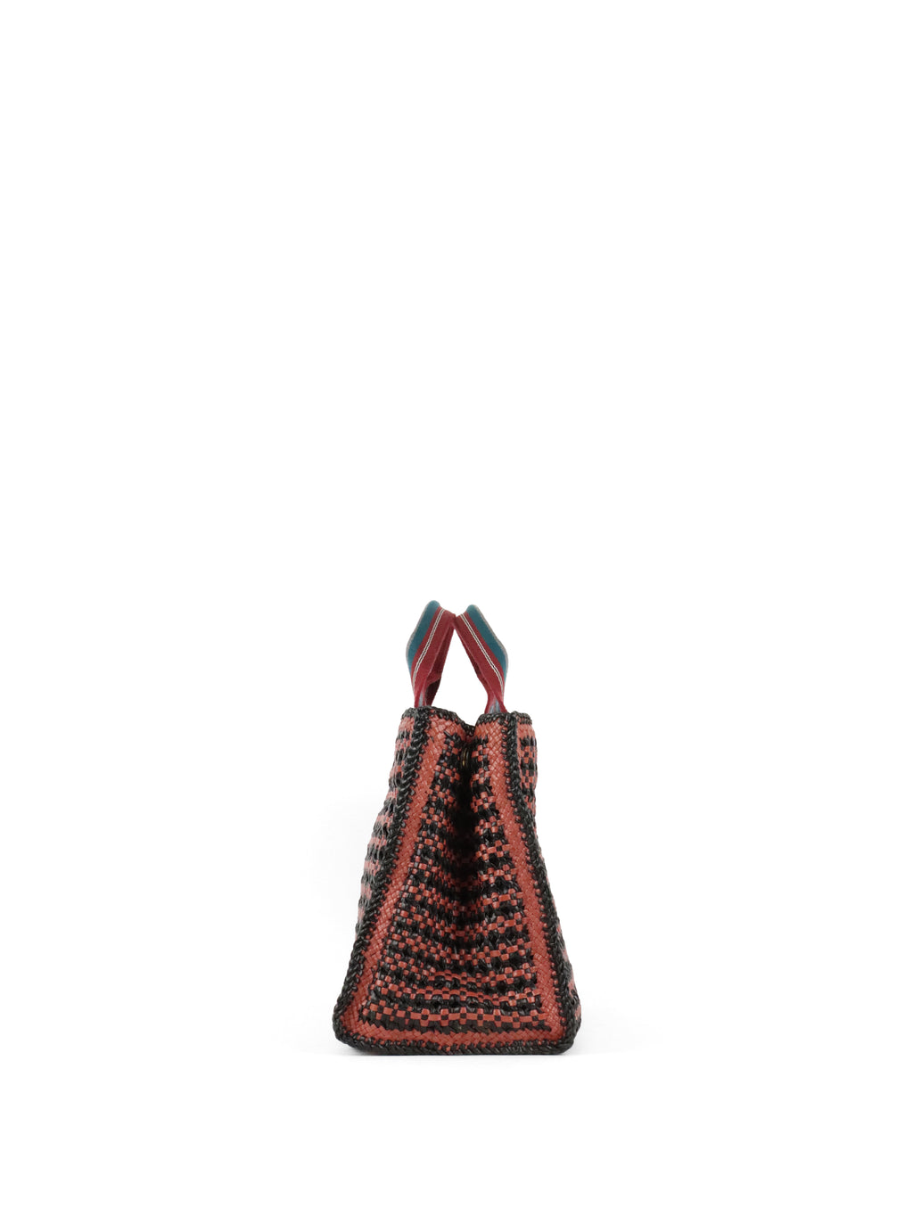 Prada Red/Black Madras Woven Leather Tote Bag