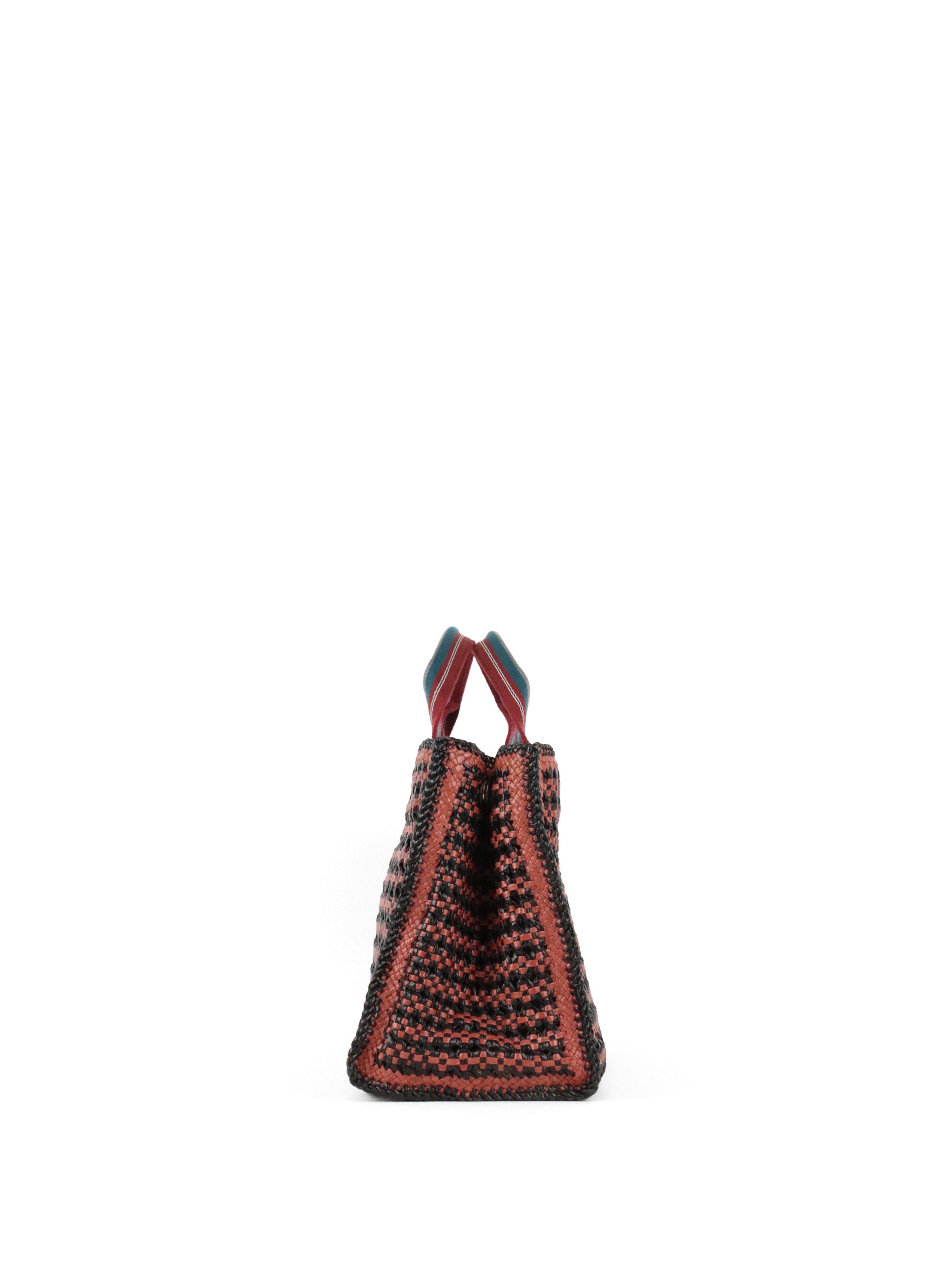 Prada Red/Black Madras Woven Leather Tote Bag