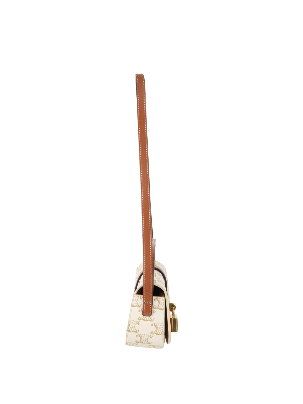 Celine White/Tan Triomphe Tabou Clutch with Strap