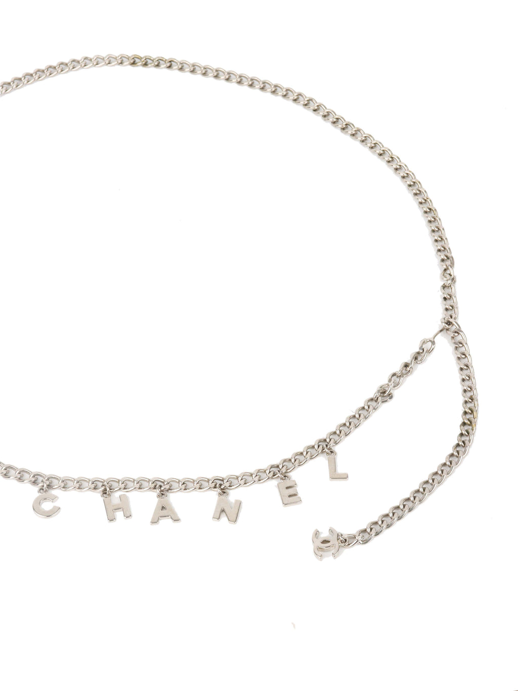 Chanel Silver Logo Lettering Chain Belt.