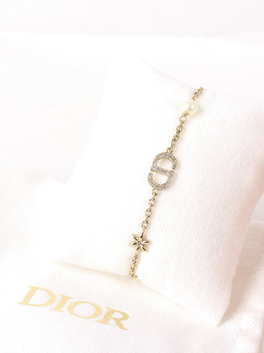 Dior Petit CD Bracelet With White Resin Pearl and Crystal.