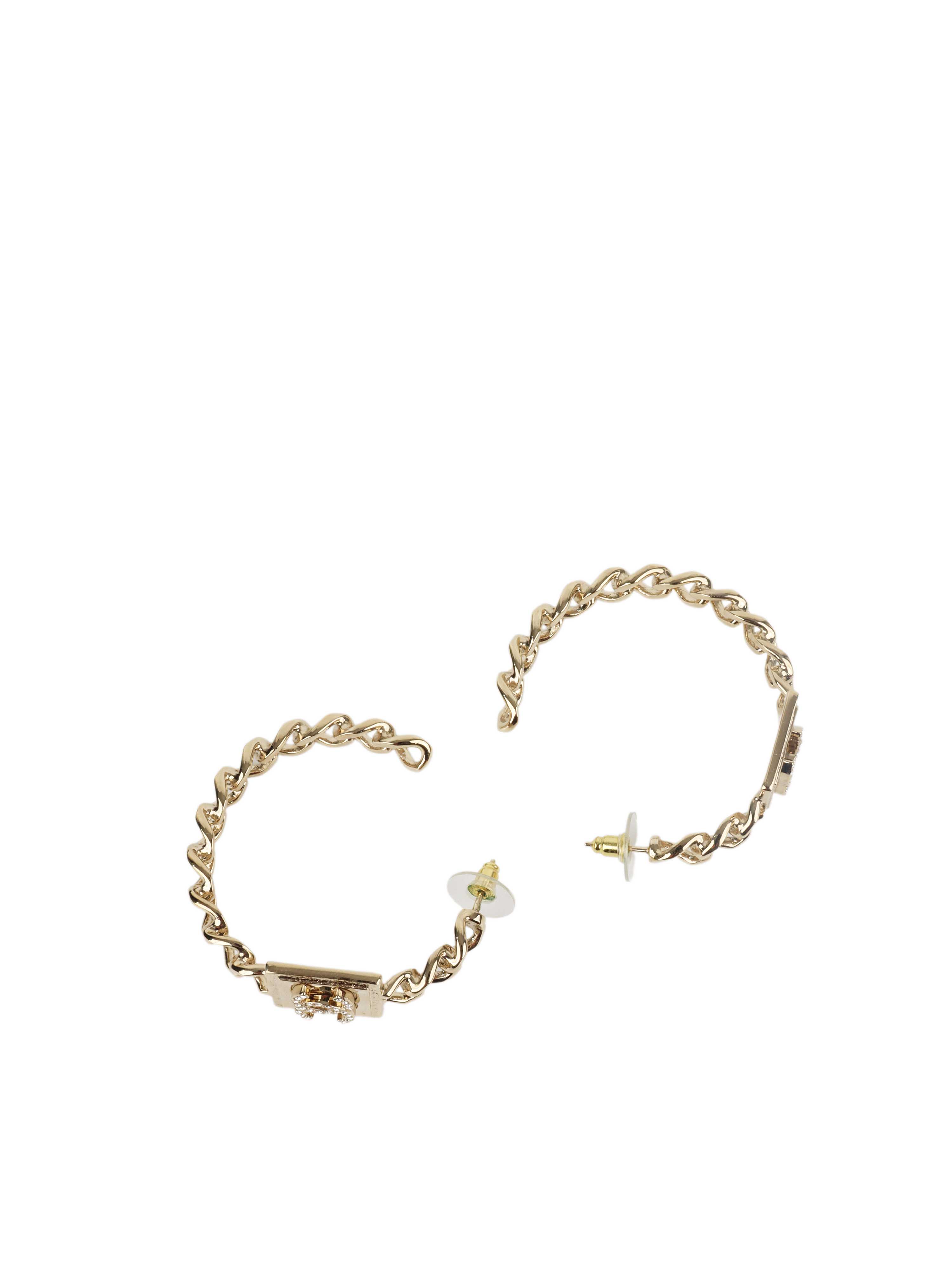 Chanel Crystal Square Chain Hoop Earrings.