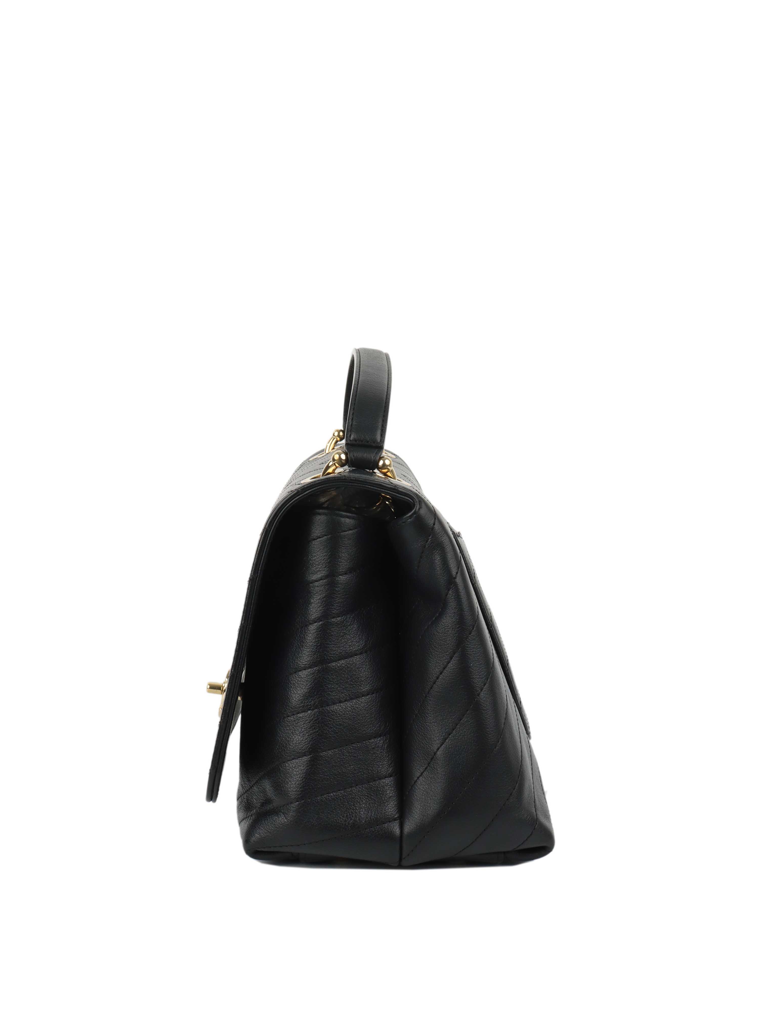 Chanel Black Chevron Chic Top Handle Flap Bag LGHW.