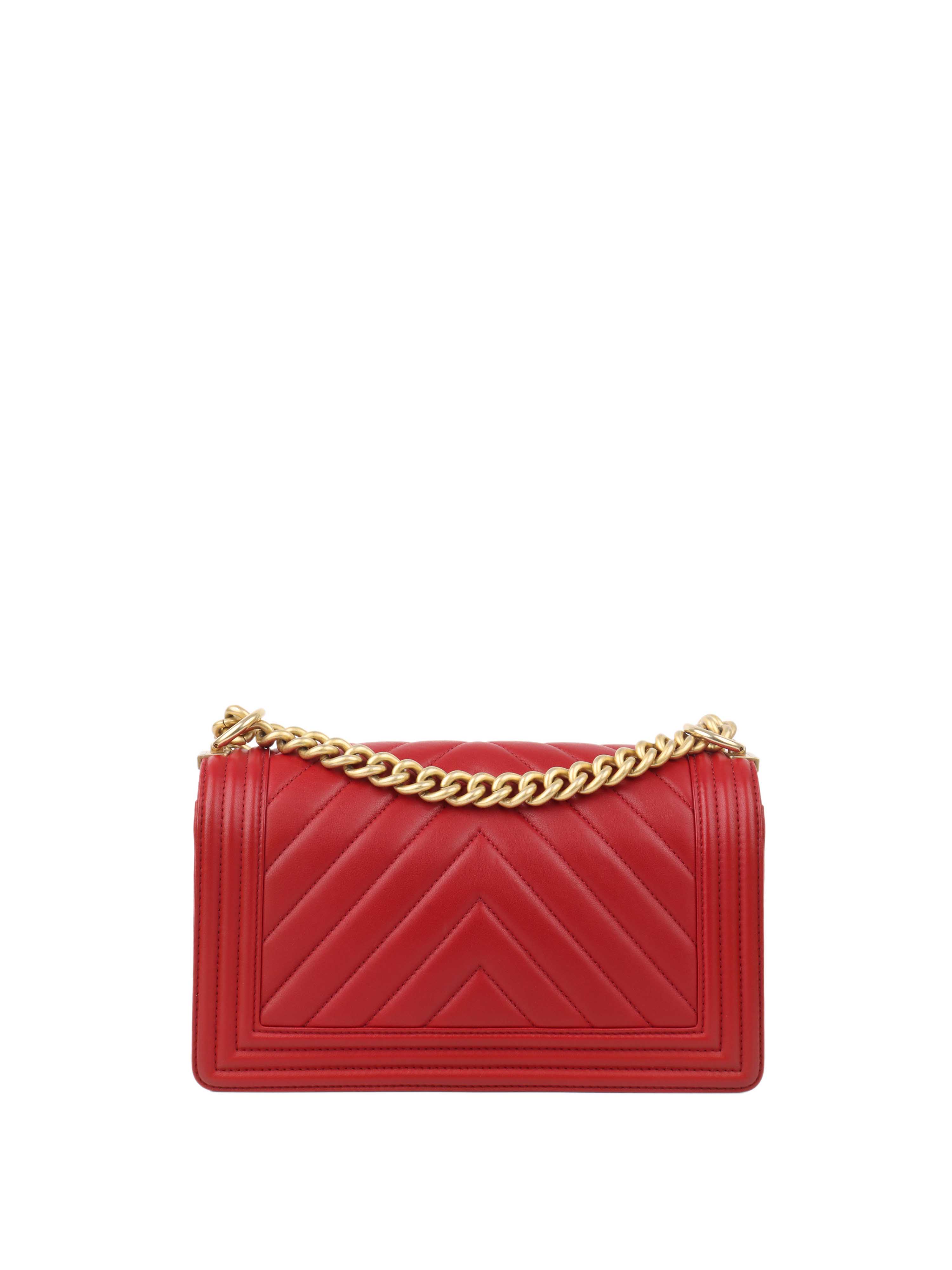 Chanel Medium Red Chevron Boy Bag in Lambskin GHW