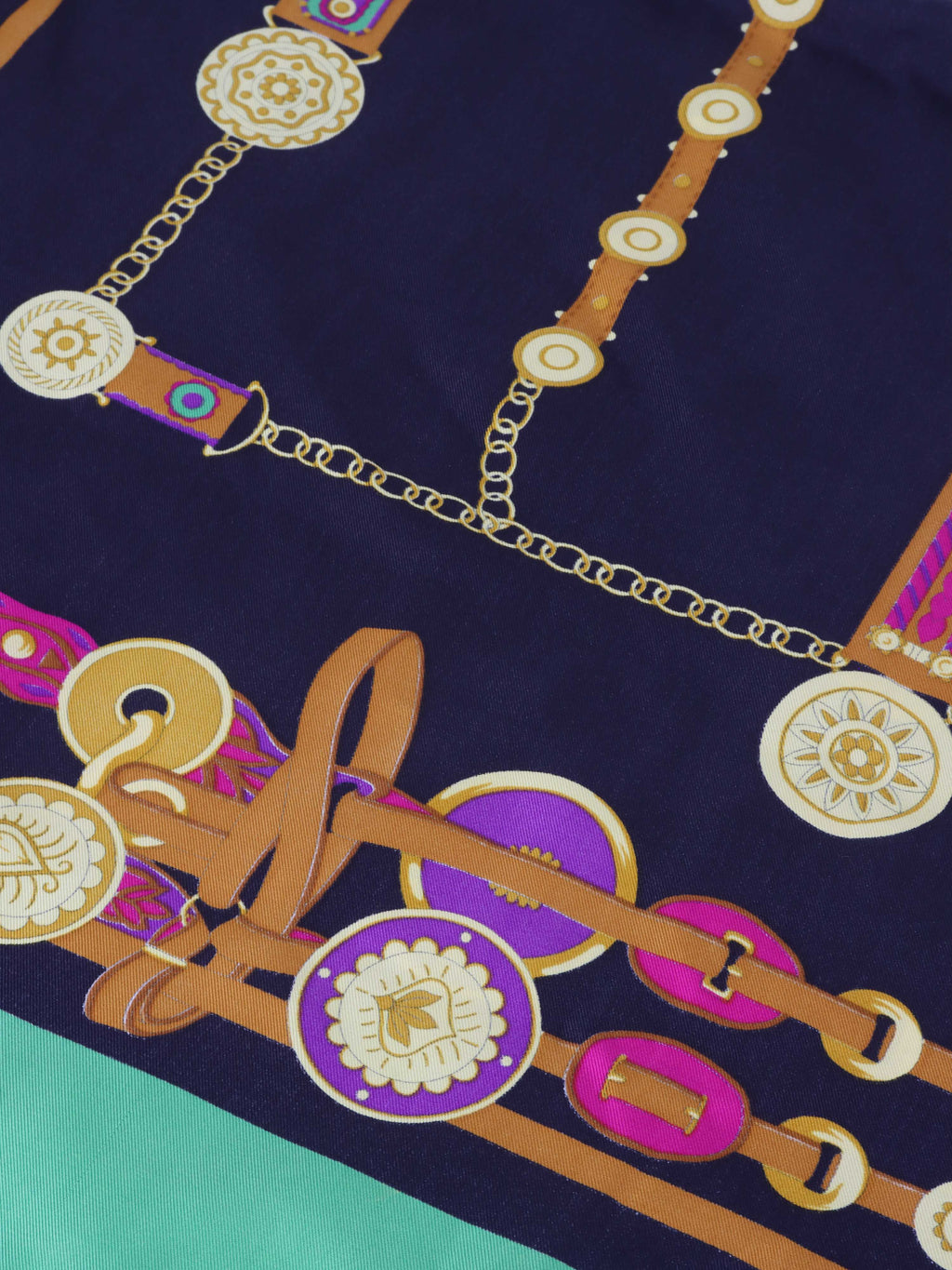 Celine Green & Belt Motif Silk Scarf.